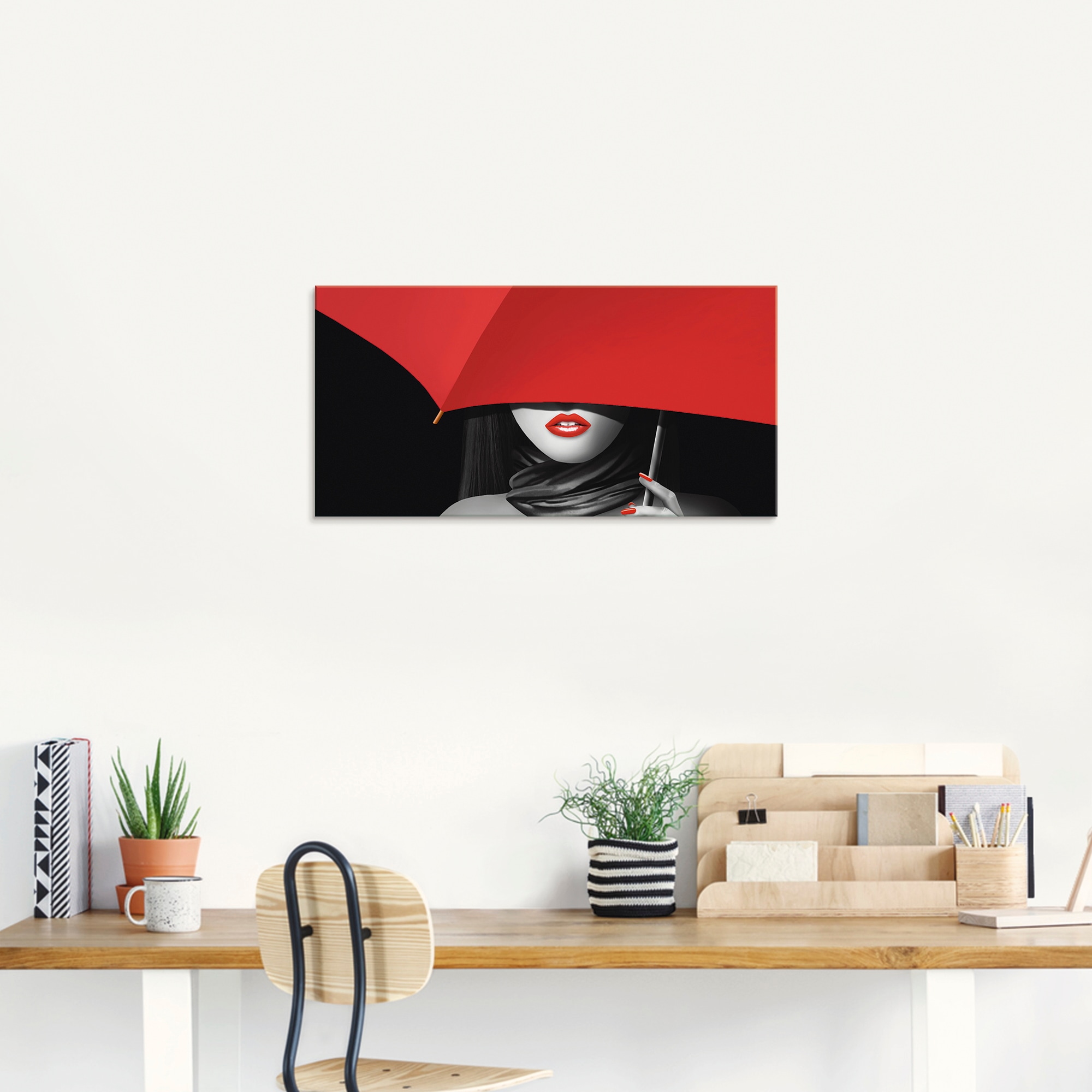 Artland Glasbild »Rote Lippen unter dem Regenschirm«, Frau, (1 St.), in verschiedenen Grössen