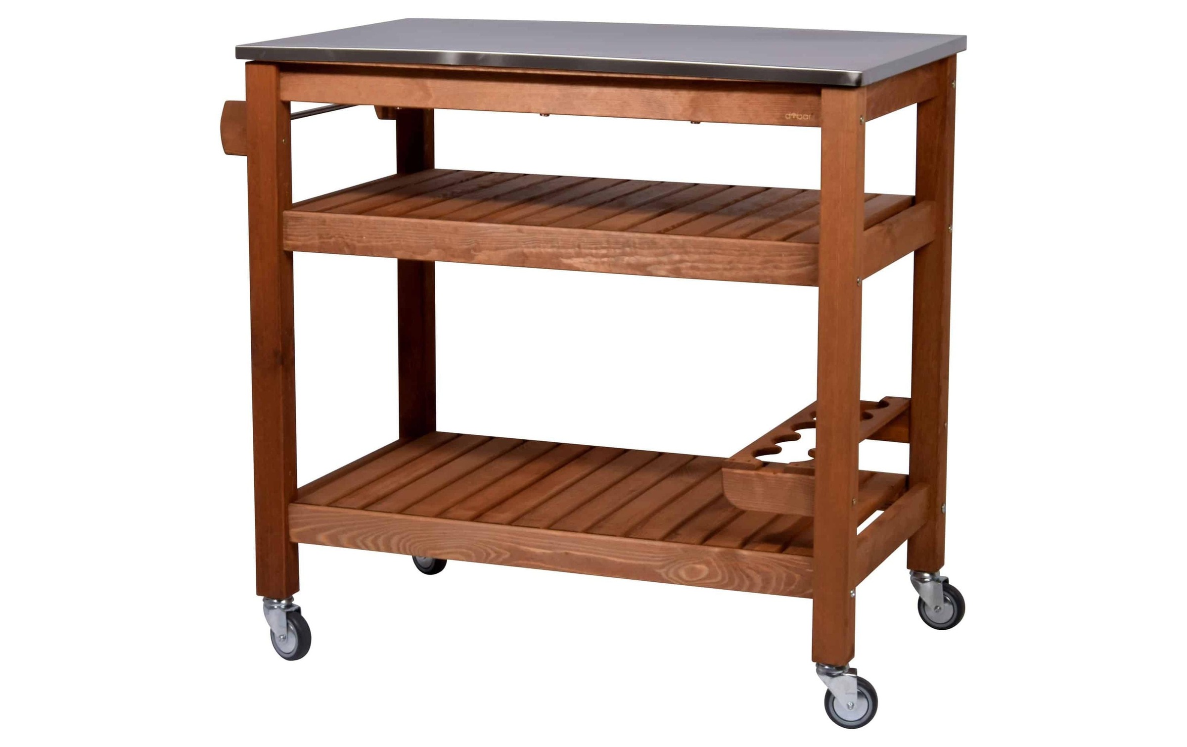dobar Beistellwagen aus Holz mit Edelstahlplatte