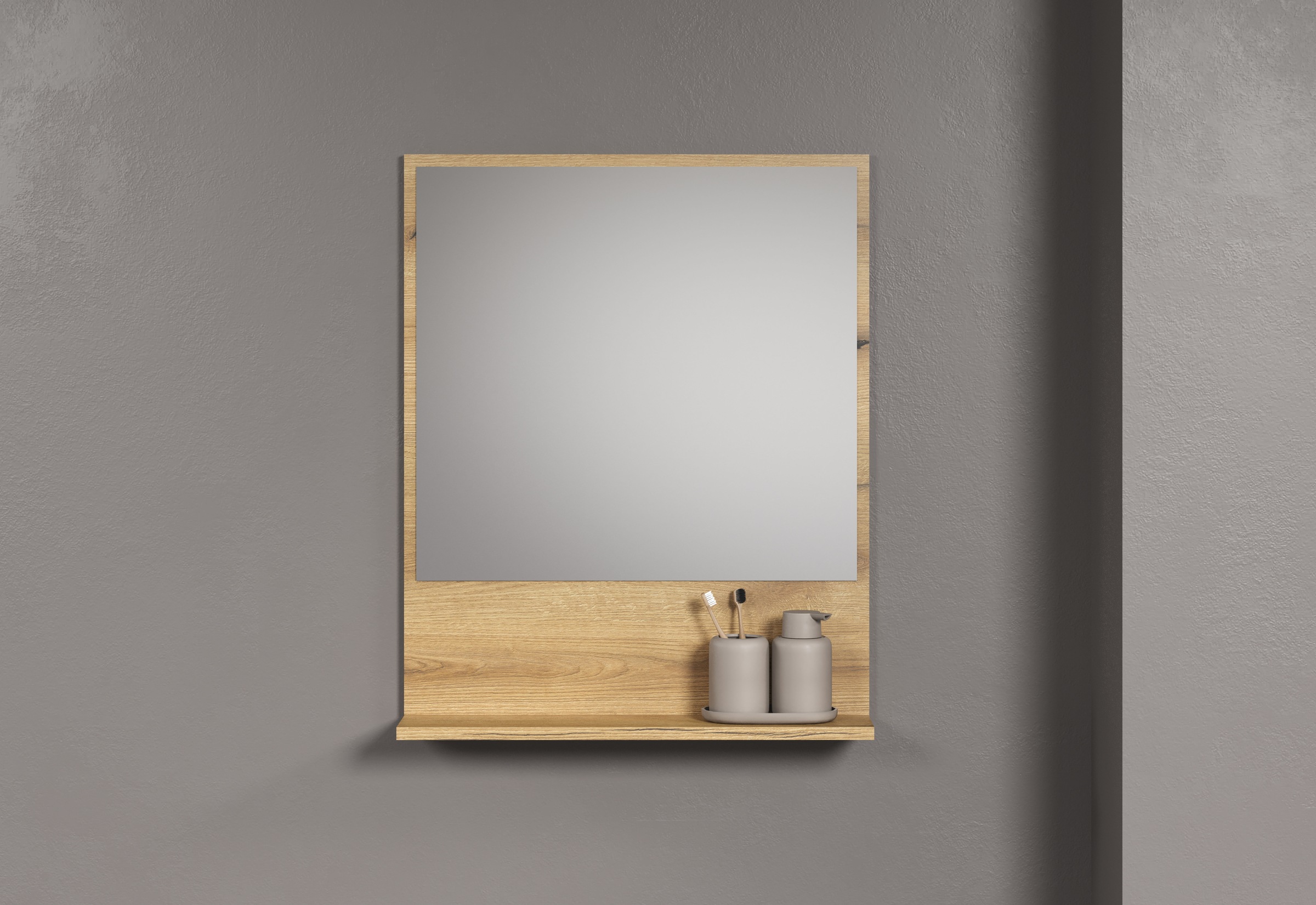 welltime Badspiegel »Amrum«, (1 St.), Eleganter Badezimmerspiegel mit Ablage - Masse (B/T/H) 60-80/14/74 cm