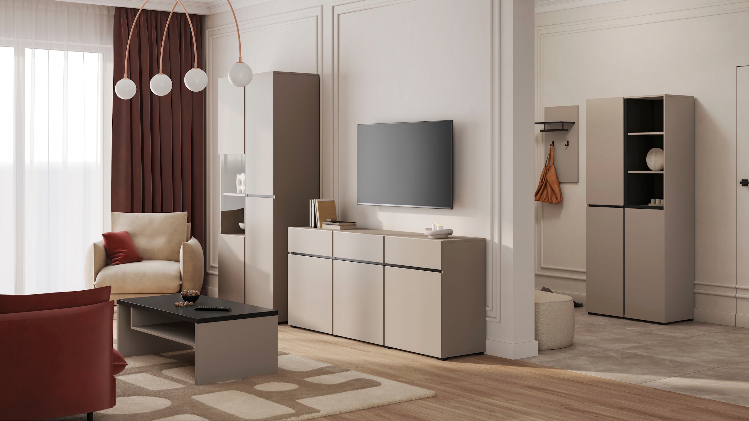 INOSIGN Armoire à chaussures »Cross, Höhe 183,5cm, modernes griffloses Schuhregal mit 3 Türen« Hochschrank mit viel Stauraum, Platz für ca. 24 Paar Schuhe