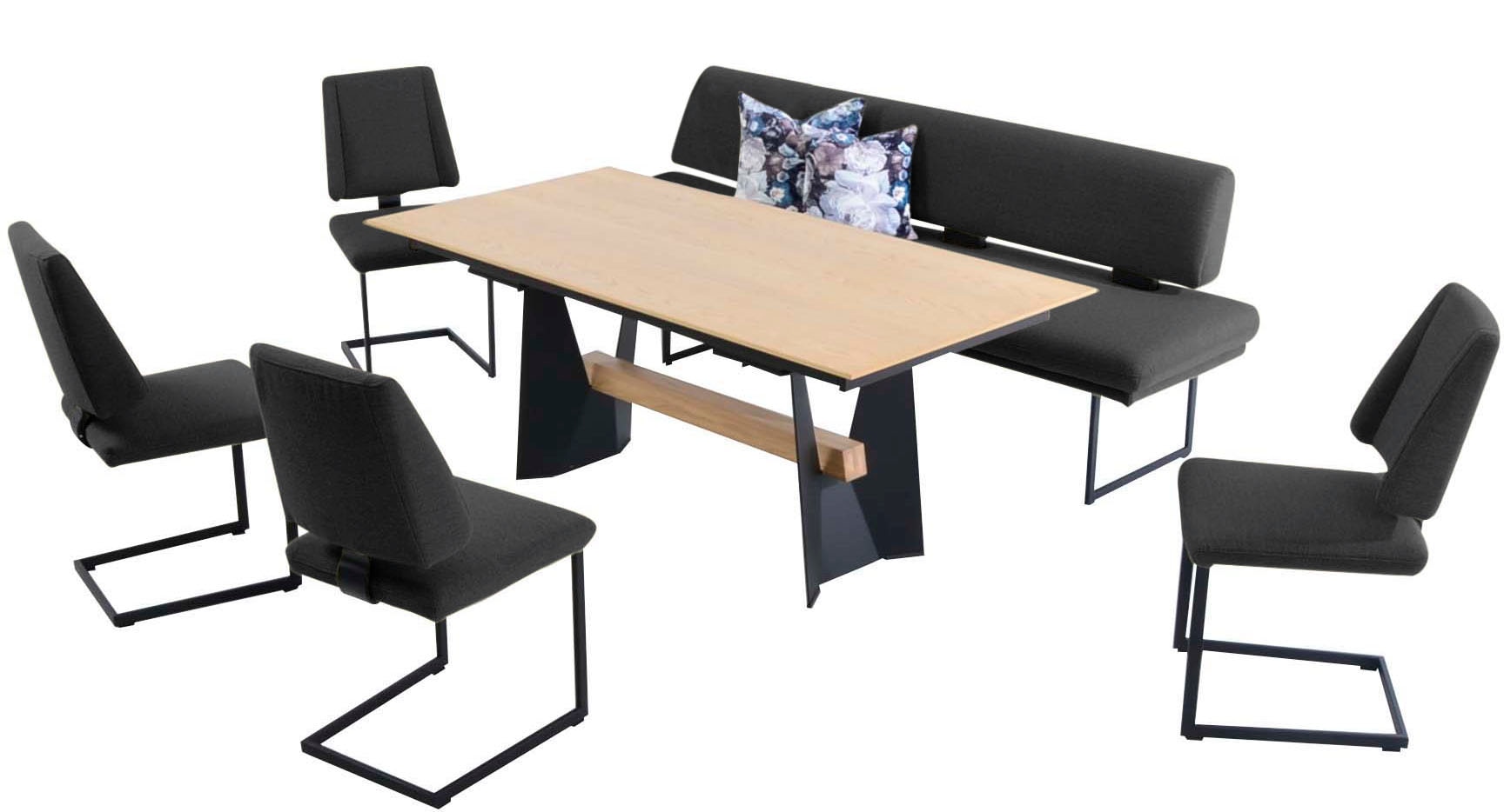 Image of K+W Komfort & Wohnen Essgruppe "Longbeach" 6 Stk. tlg. Essgruppe in Spitzkissenoptik mit 4 Freischwingern, Gestell in Metall