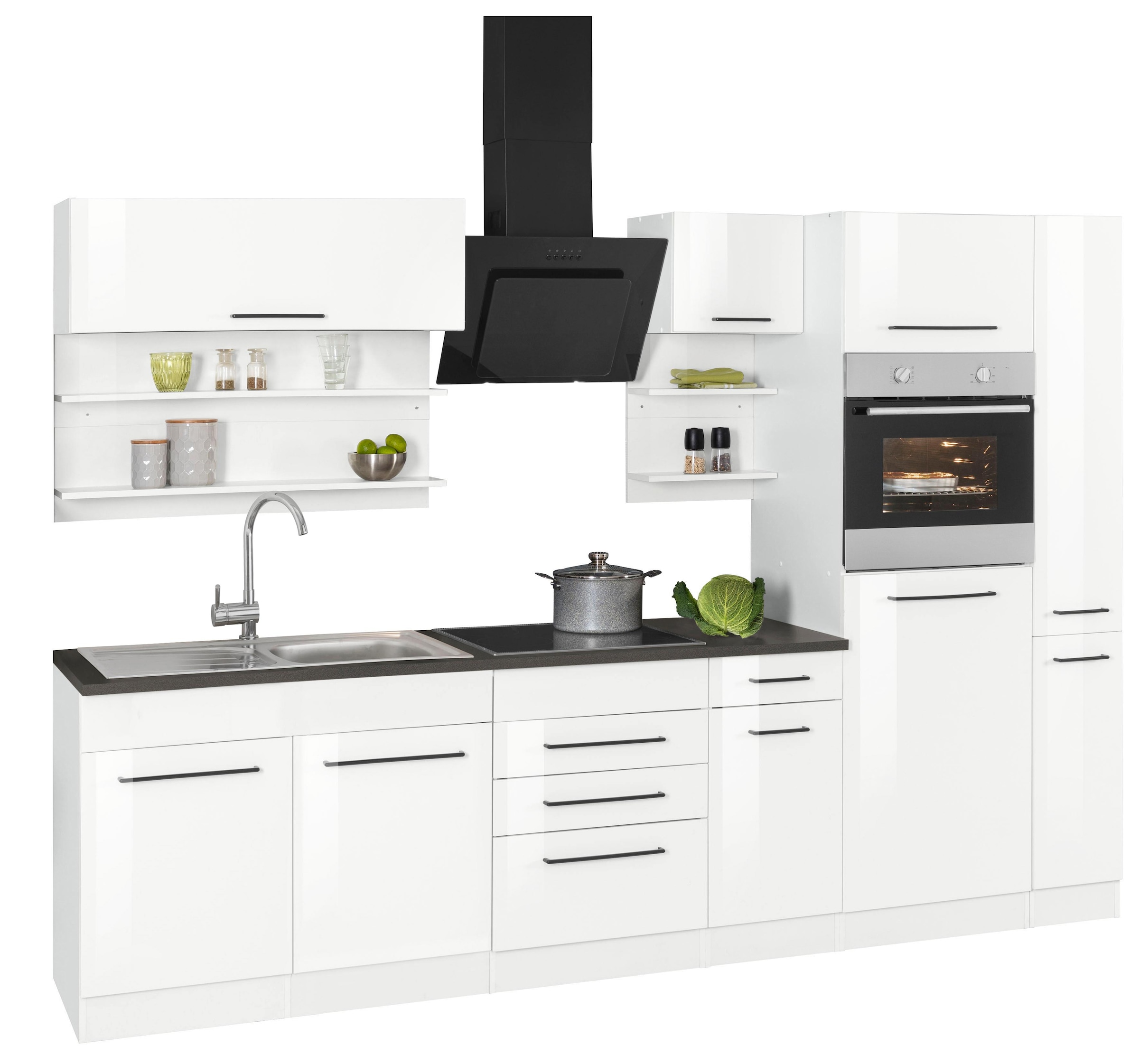 KOCHSTATION Kitchenette »KS-Tulsa« sans appareils électriques, largeur 300 cm, poignées métal noires, façades MDF