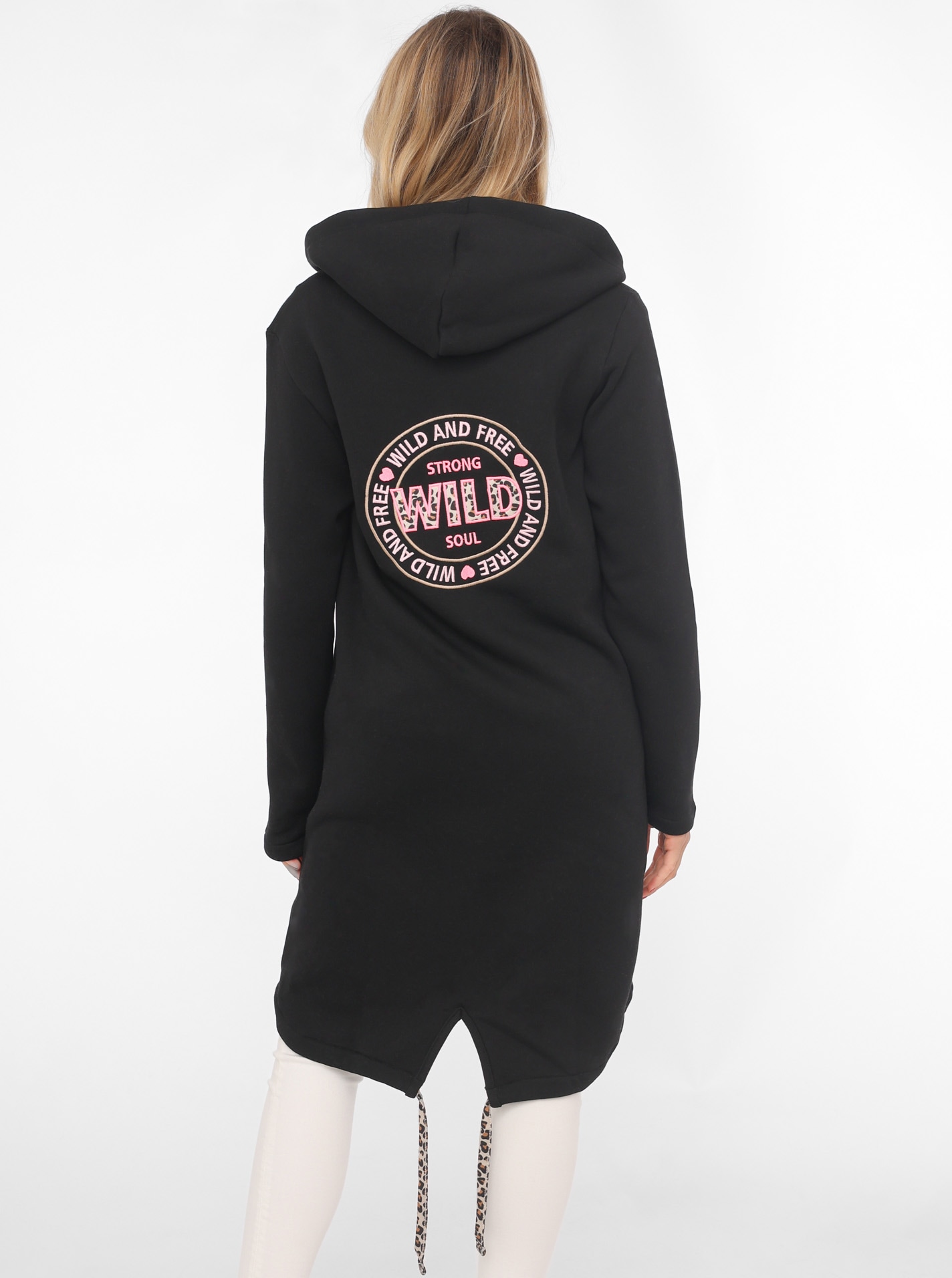 Zwillingsherz Jerseymantel »"Wild and Free"«, mit auffäligem Front und Back Motiv und Leo Details