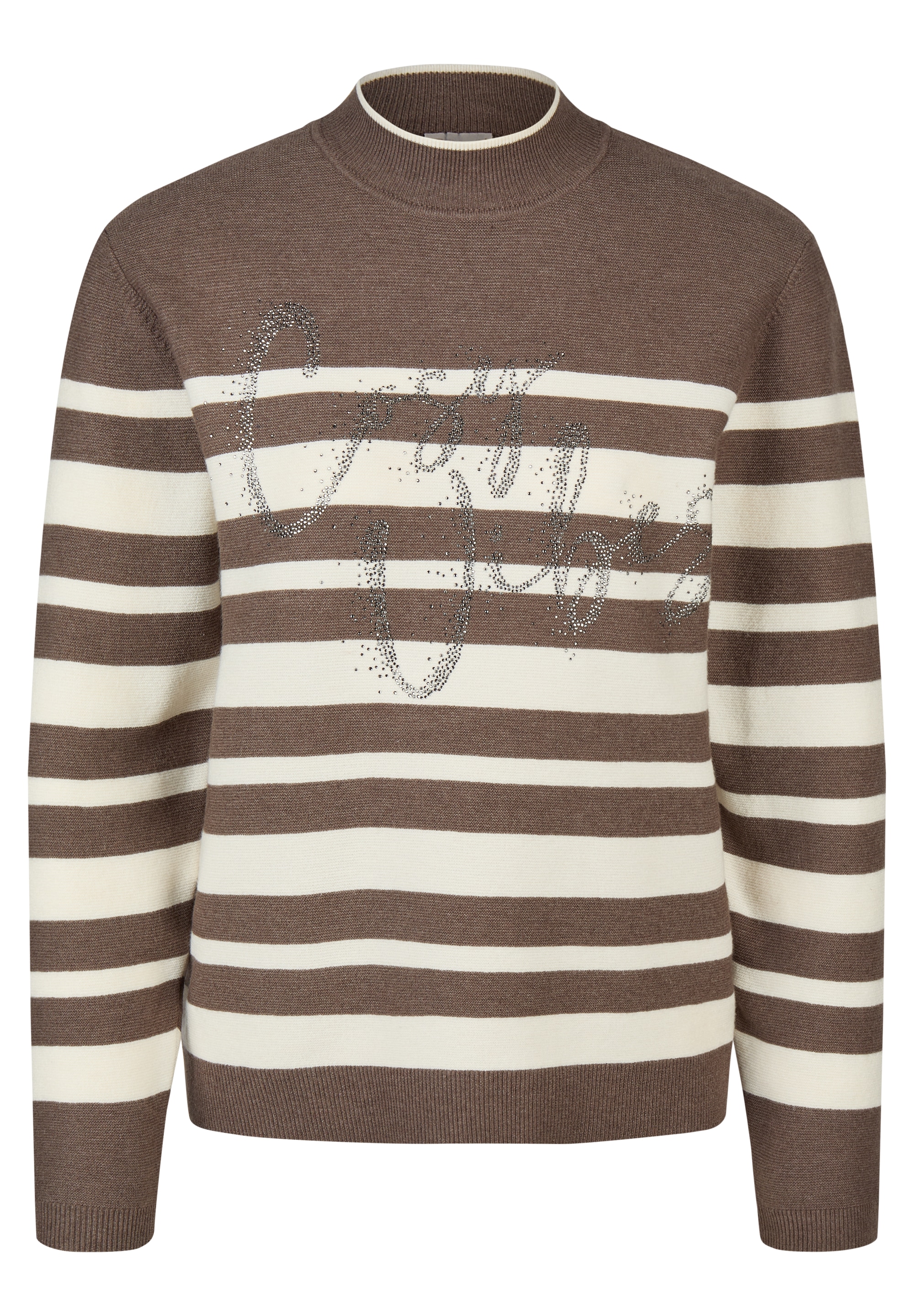 Rabe Strickpullover im Streifen-Design und mit Glitzer-Wording
