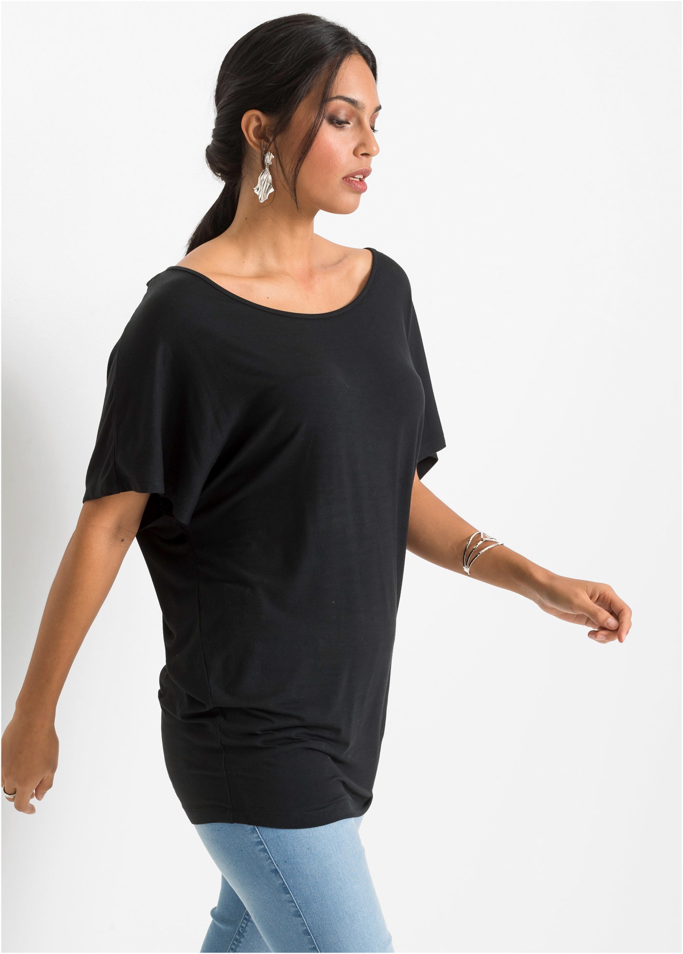 Image of bonprix T-Shirt Oversize-Passform, Fledermaus-Halbarm, mit Spitzeneinsatz im Rücken
