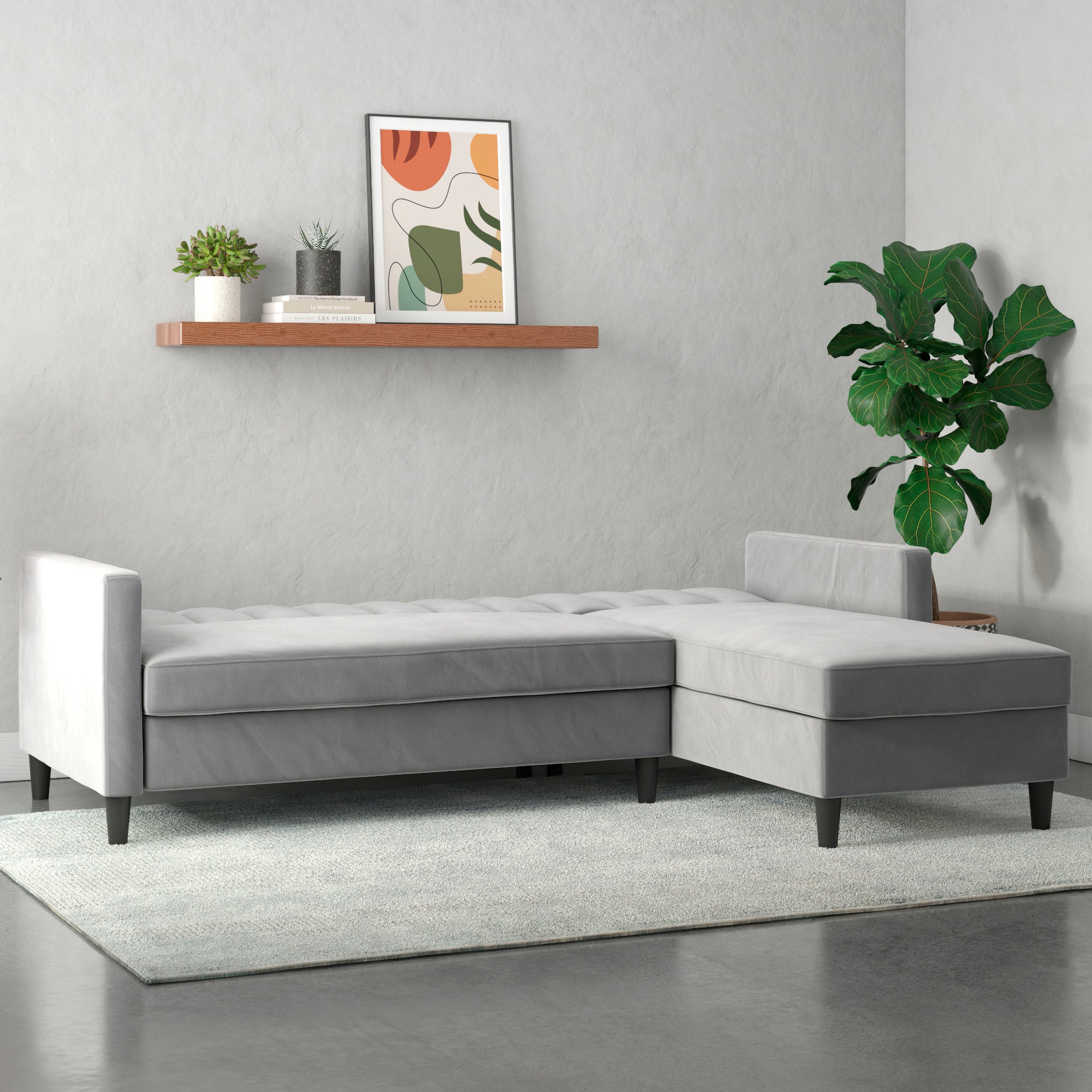 Dorel Home Ecksofa mit Schlafffunktion, Recamiere mit Stauraum beidseitig montierbar, Rückenlehne 2-teilig und 3-fach verstellbar
