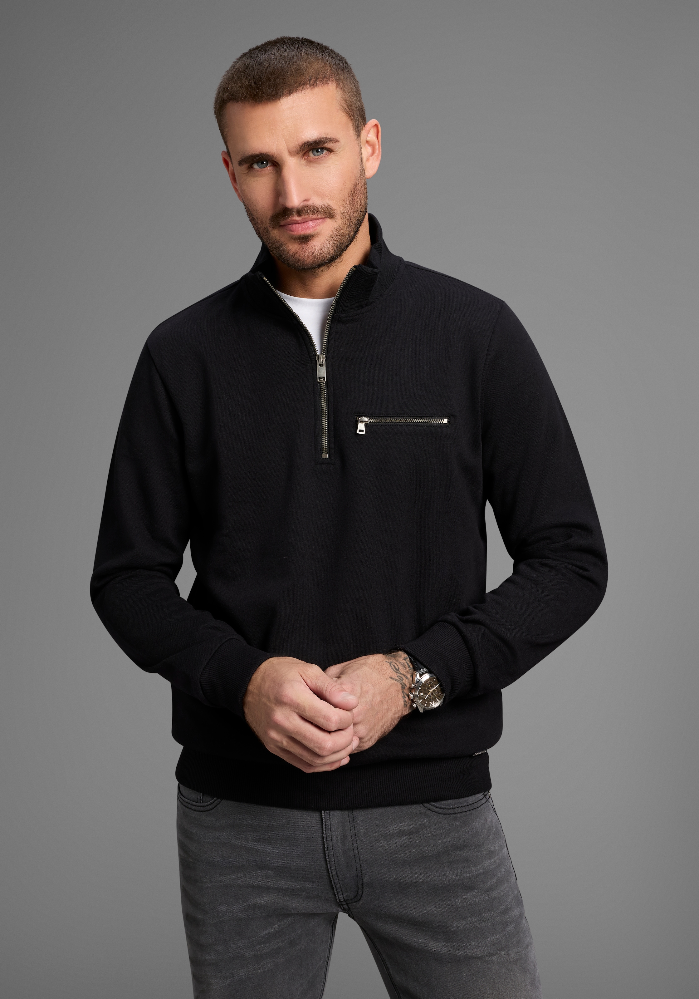 Image of Bruno Banani Sweatshirt, mit Troyer Kragen