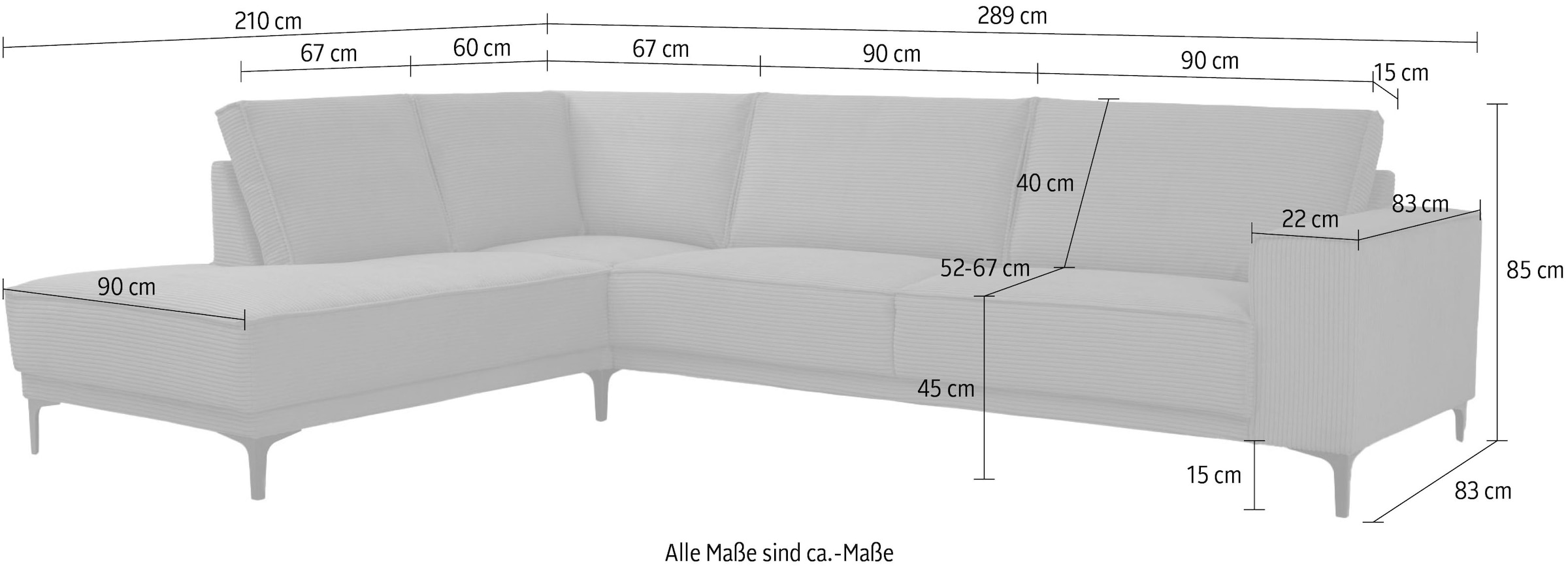 GOODproduct Ecksofa »OLAND Cord L-Form, B: 289 cm, Skandi-Design« Struktur, Flachgewebe, Luxus-Microfaser, Boucle