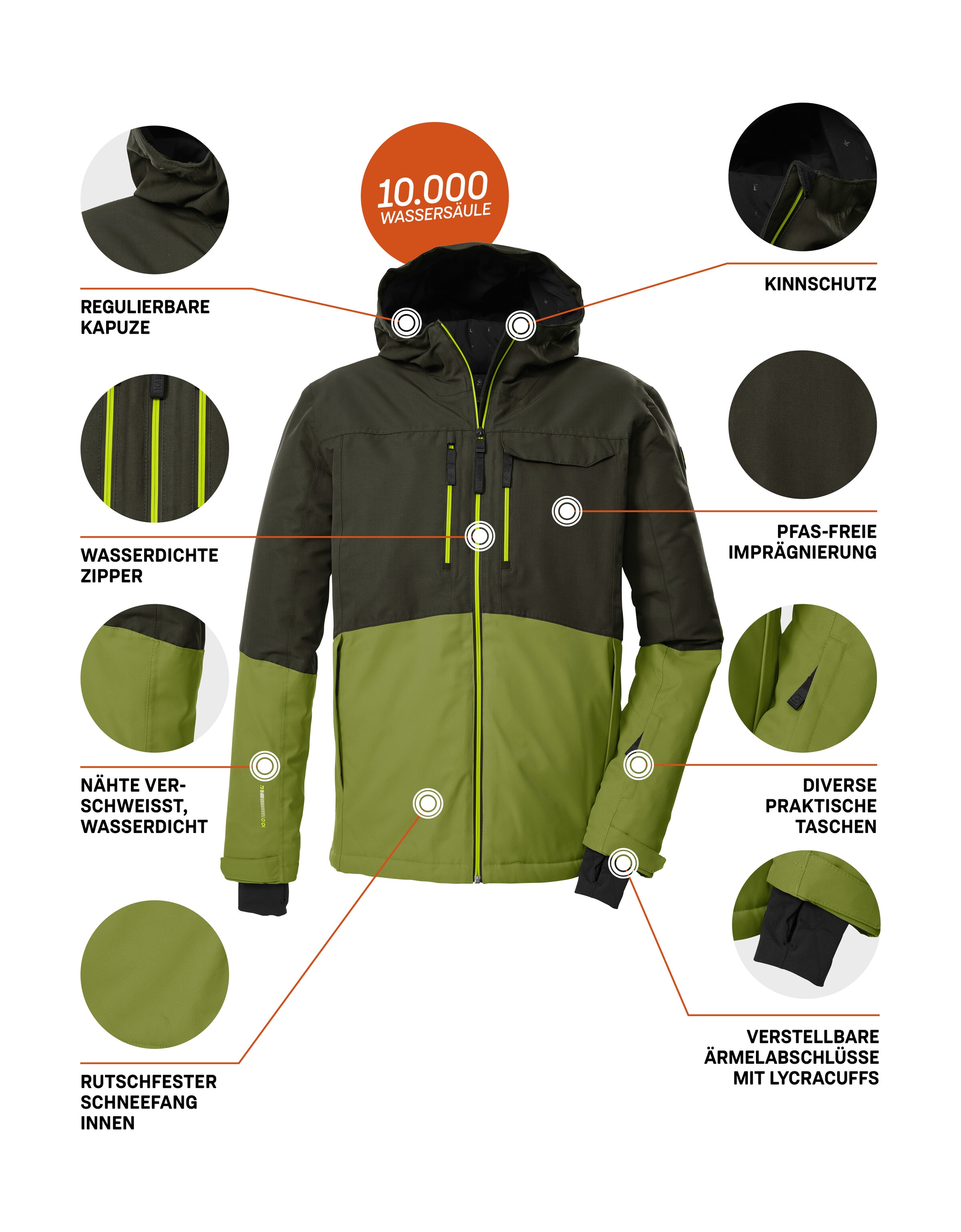 Killtec Skijacke »KSW 53 MN SKI JCKT« Skijacke: wasserdicht, atmungsaktiv, Colourblock, viele Taschen