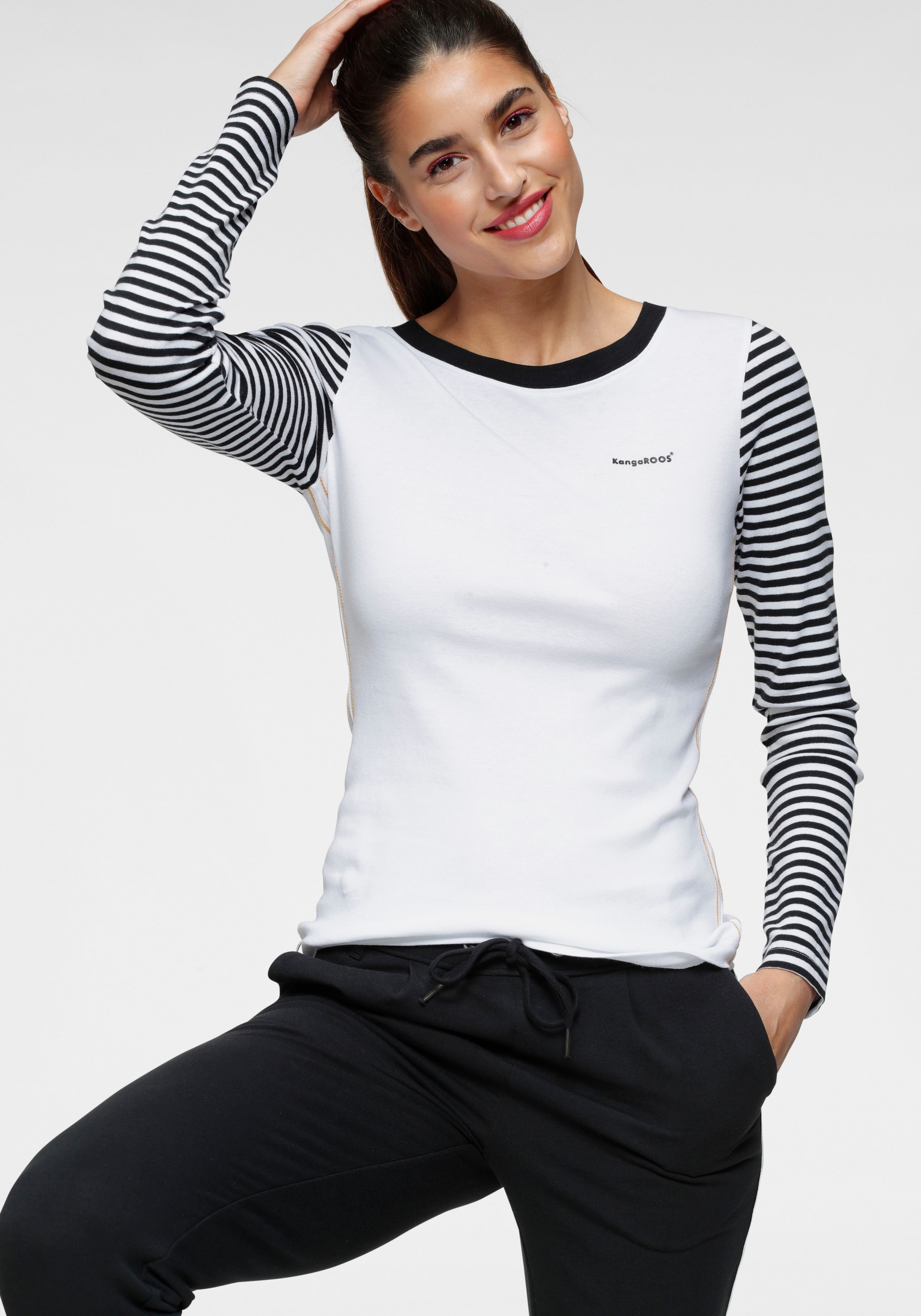 Image of KangaROOS Langarmshirt, im modischem Uni-Streifen-Mix bei Ackermann Versand Schweiz