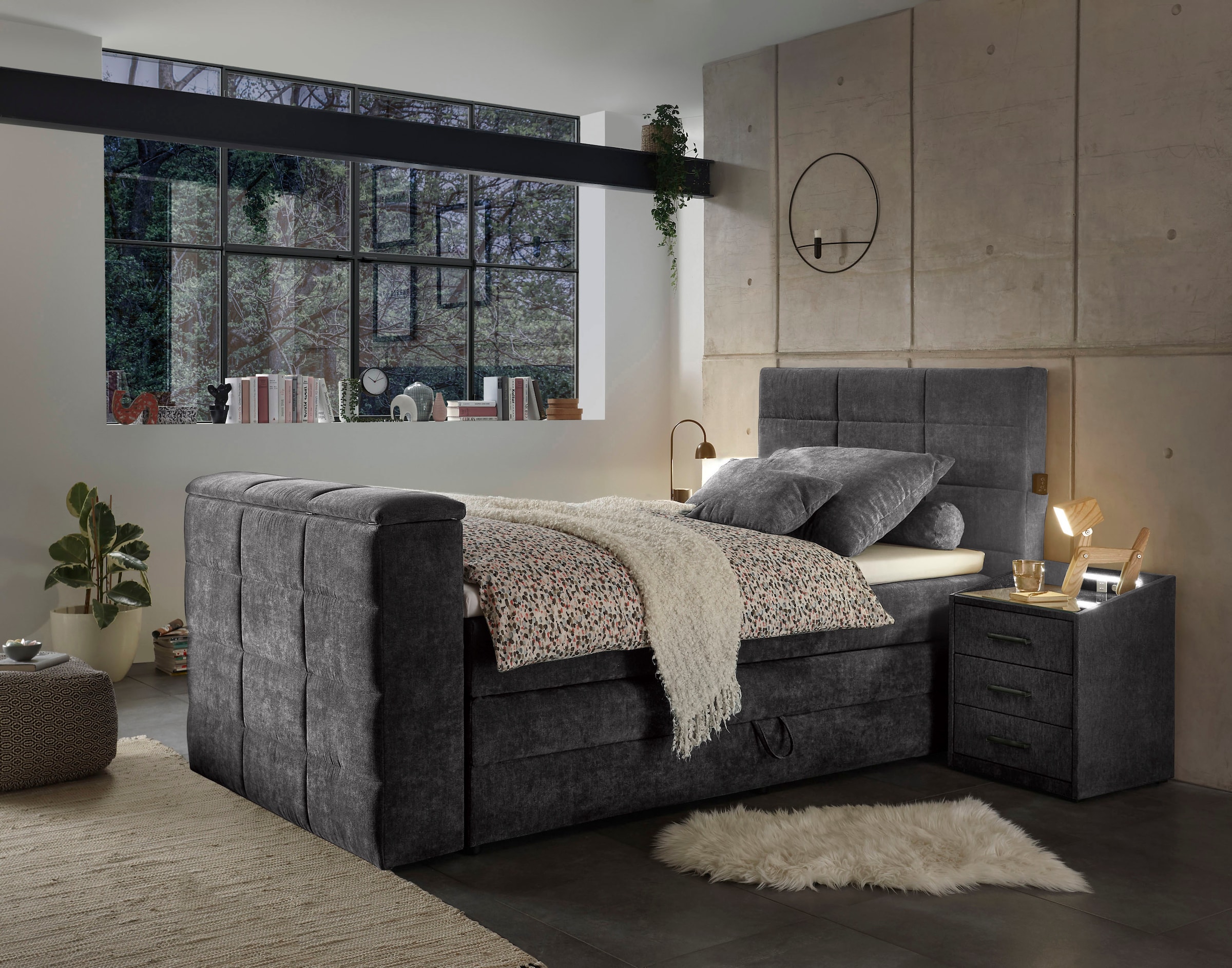 ED EXCITING DESIGN Boxspringbett »Denver« inkl. 1 bzw. 2 Bettkästen, motorisierte TV-Halterung bis 40 Zoll
