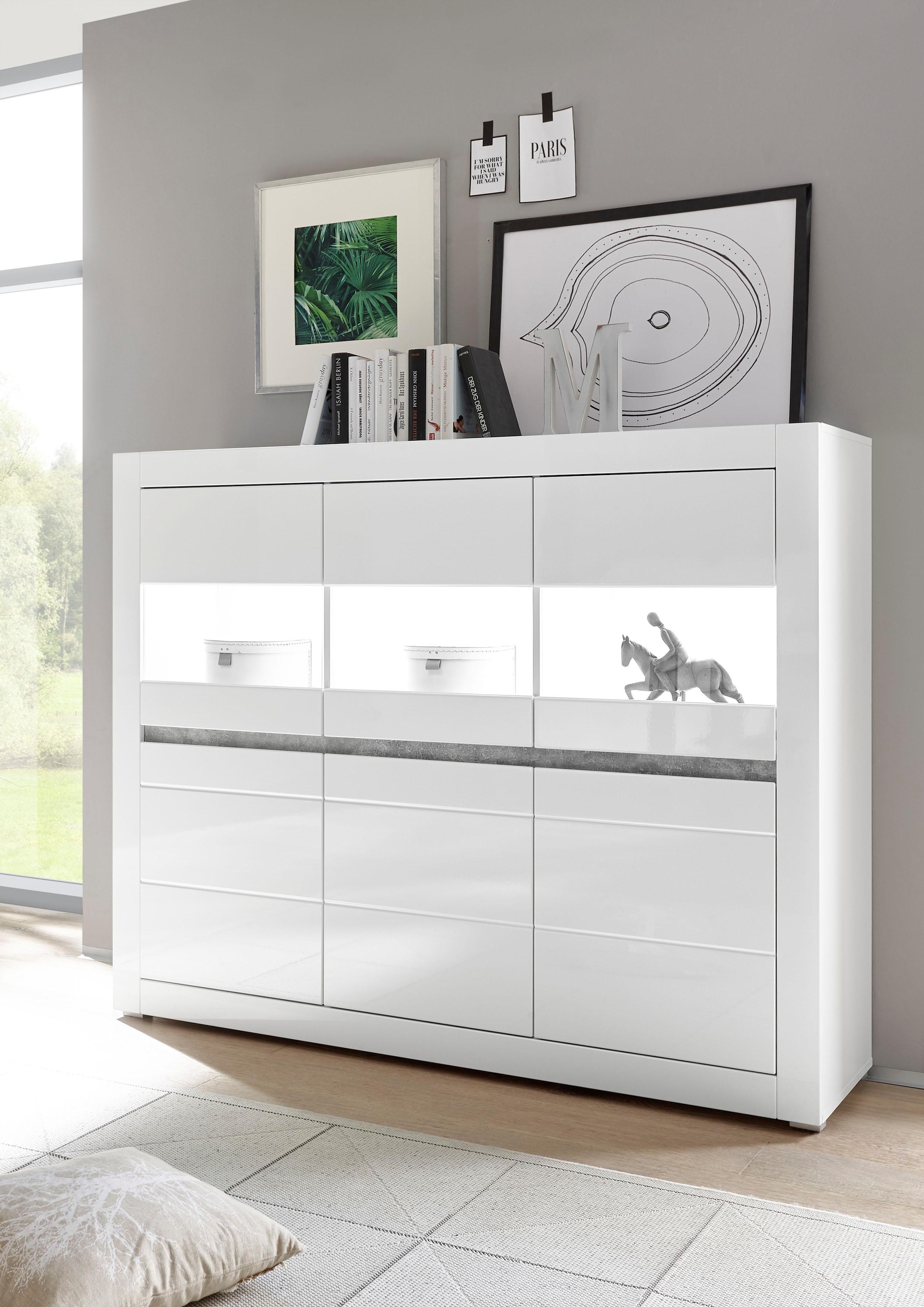 INOSIGN Highboard »Carat«, Breite 164 cm, Blende in weiss und betonfarben im Lieferumfang
