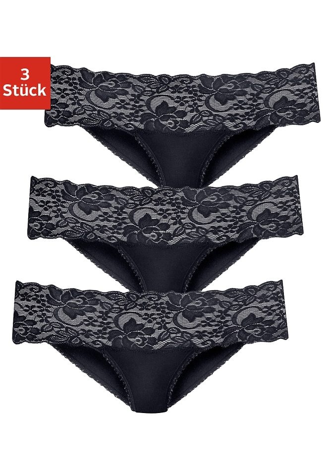 Vivance Brasilslip 3er-Pack, aus elastischer Baumwolle mit floraler Spitze