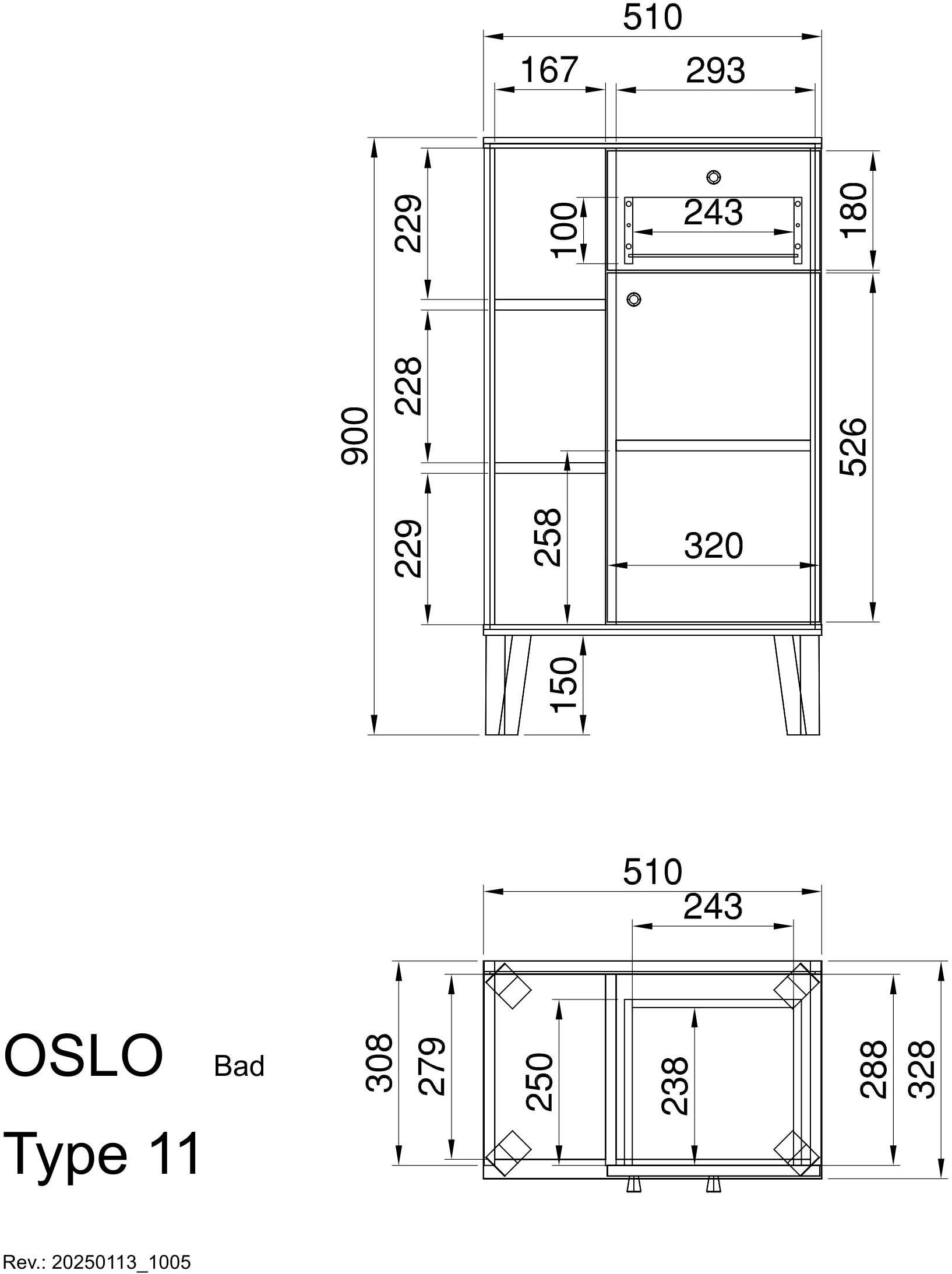 INOSIGN Armoire intermédiaire »Oslo, Badschrank mit Knopfgriff, Schrank im skandinavischen Design« in der Türfarbe Weiss oder Grau verfügbar, ausreichend Stauraum