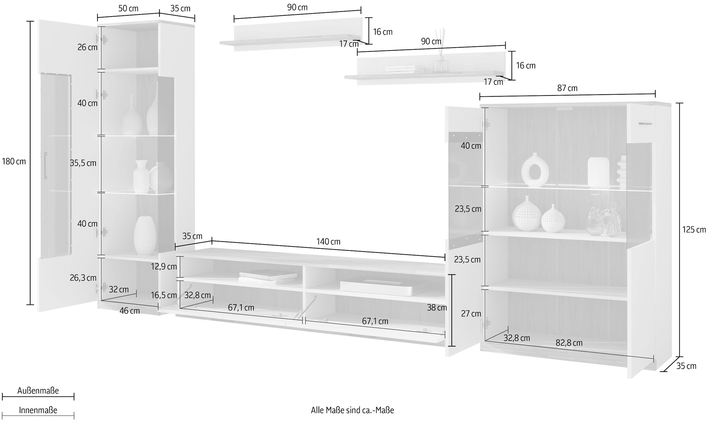 Home affaire Meuble mural »Ribe Wohnwand Set-5 St.« Set, 5 cuis tlg.