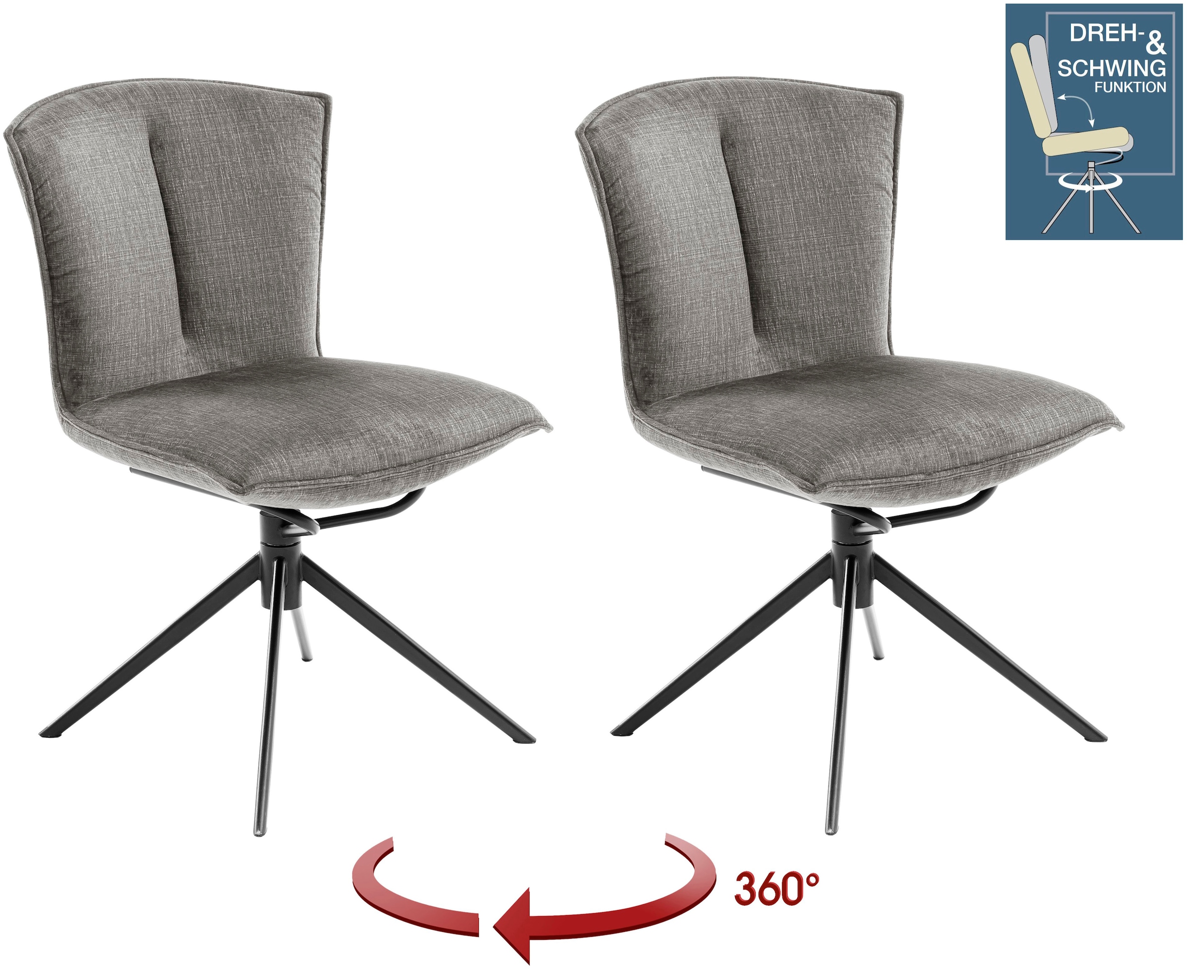 MCA furniture 4-Fussstuhl »NALON Esszimmerstuhl (2er Set) - Stuhl«, (Set), 2 St., Veloursstoff, 360° drehbar, Schwingfunktion, Metall, Veloursoptik, belastbar 120 kg