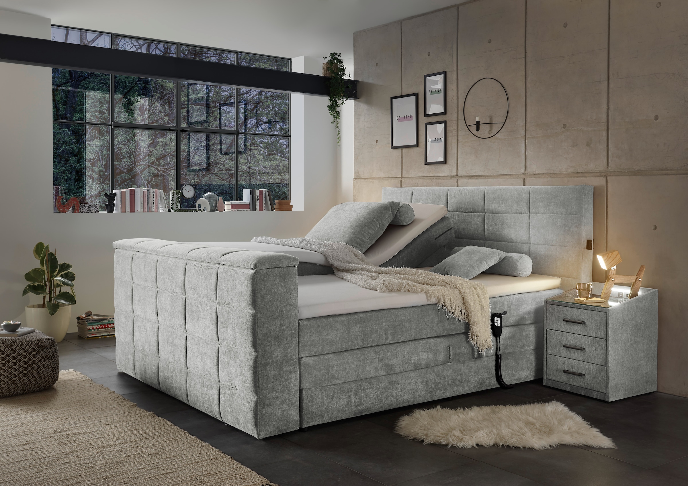 Image of ED EXCITING DESIGN Boxspringbett "Denver" inkl. Motor, Topper und motorisierter TV-Halterung bis 40 Zoll