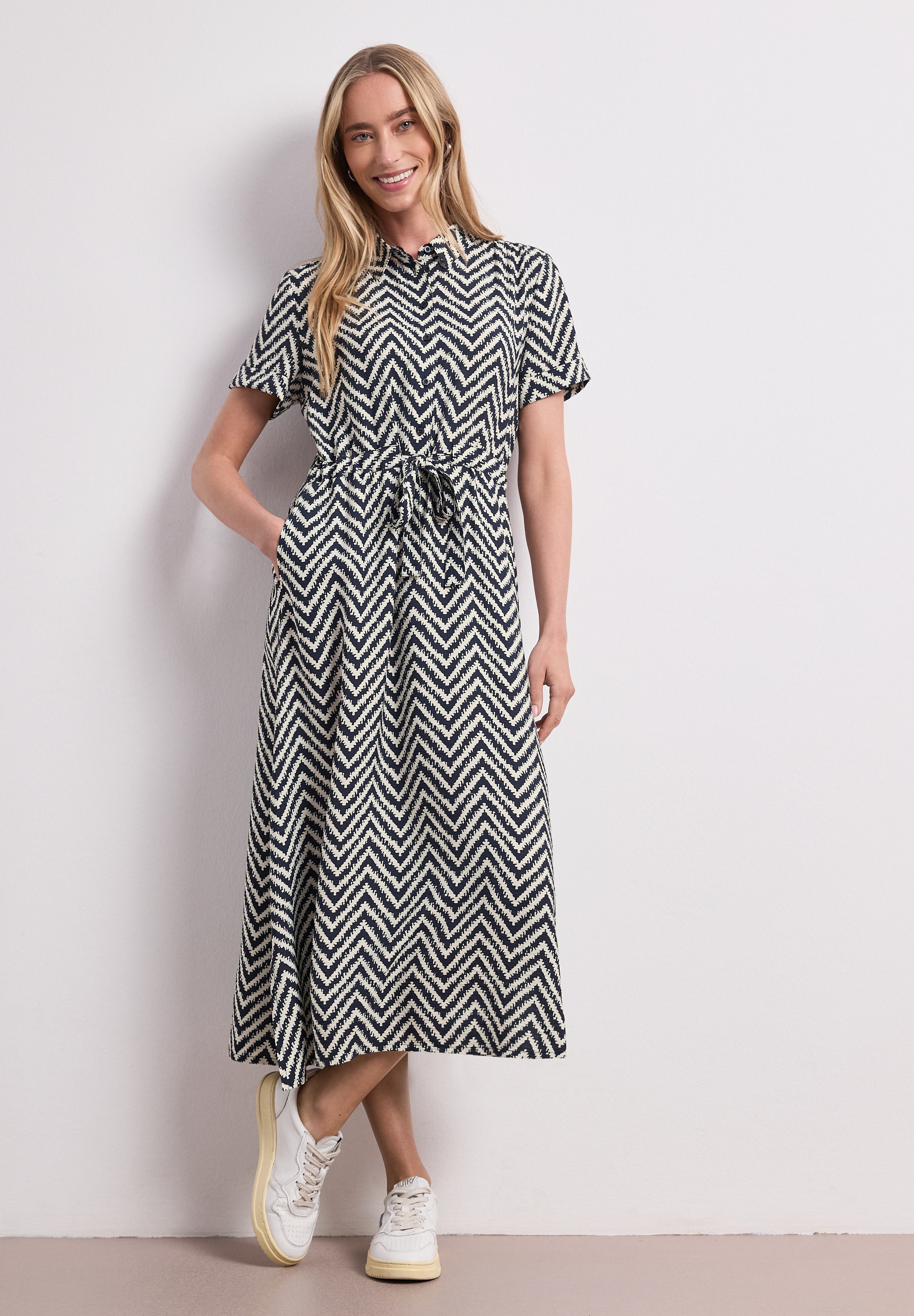 Image of STREET ONE Midikleid Eingrifftaschen Sommerkleid mit Zick-Zack-Muster