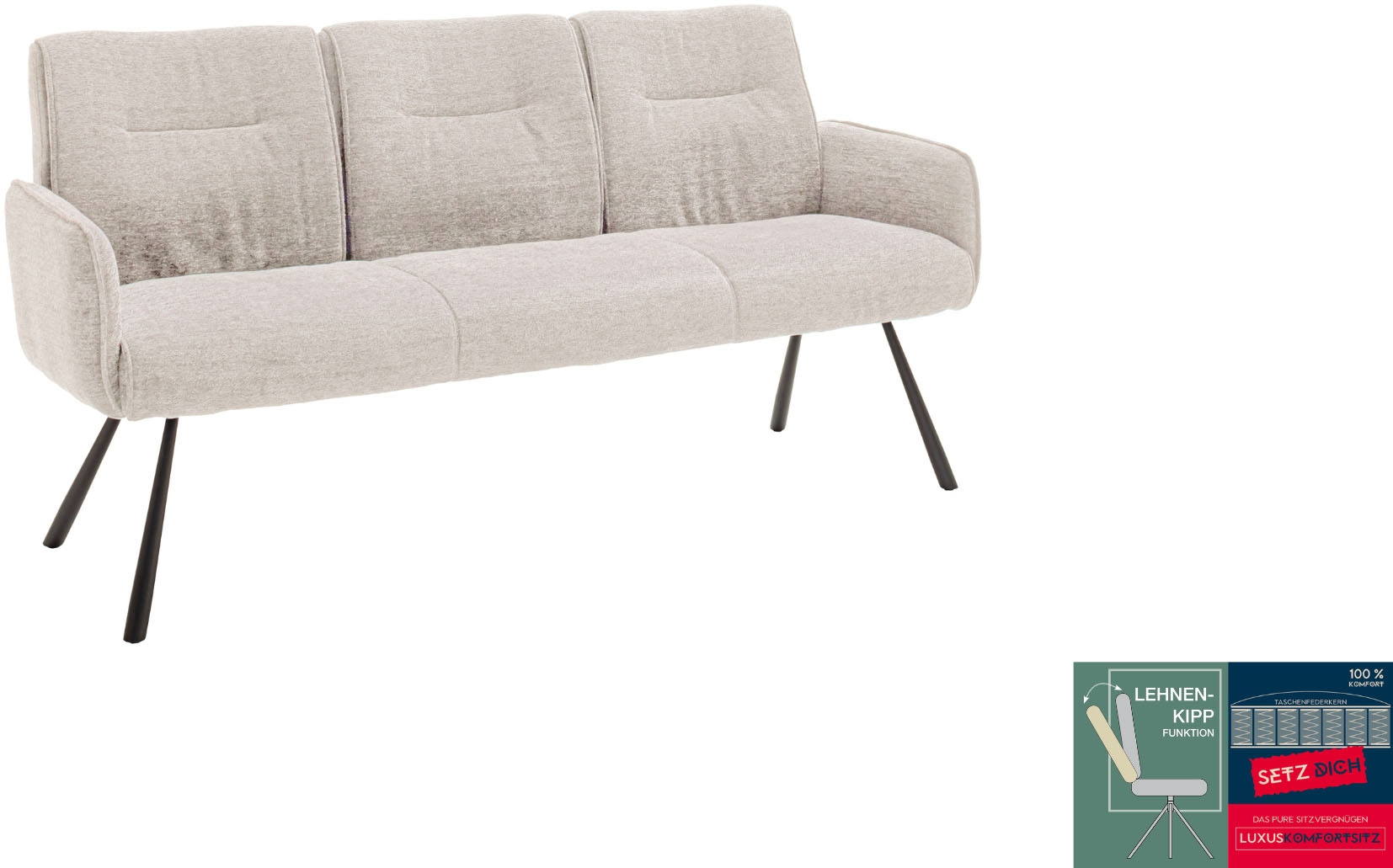 MCA furniture Banc »Delane« 1 cuis tlg. Taschenfederkern, Lehnenkippfunktion, Armlehnen, beweglicher Rücken