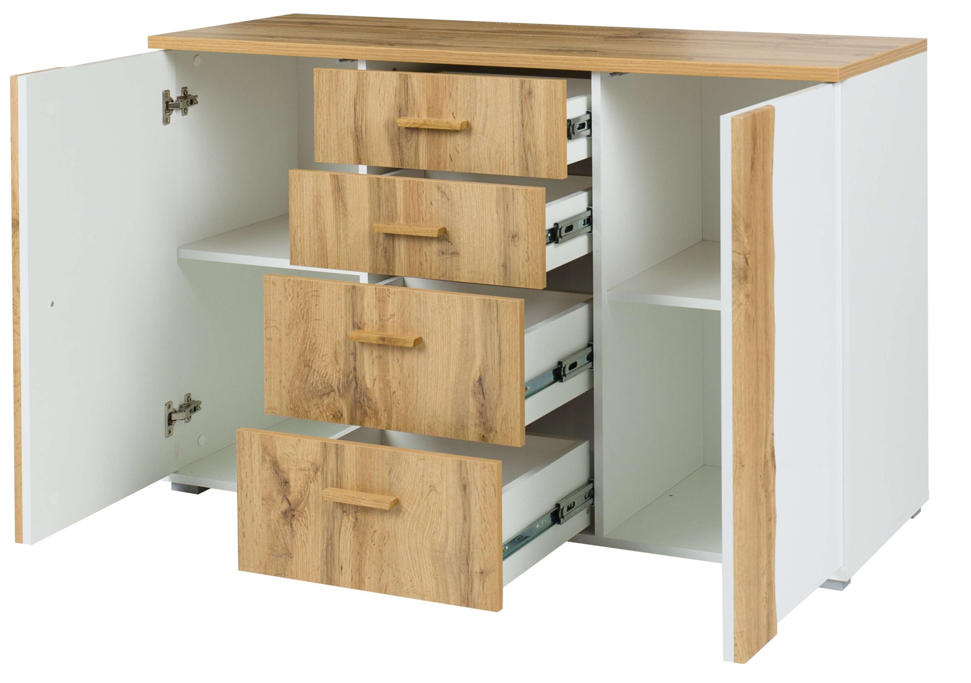 INOSIGN Kommode »Kommode Fabella mit 4 Schubladen, 2 Einlegeböden, BxHxT 130x82x45 cm«, mit viel Stauraum, 2 Drehtüren
