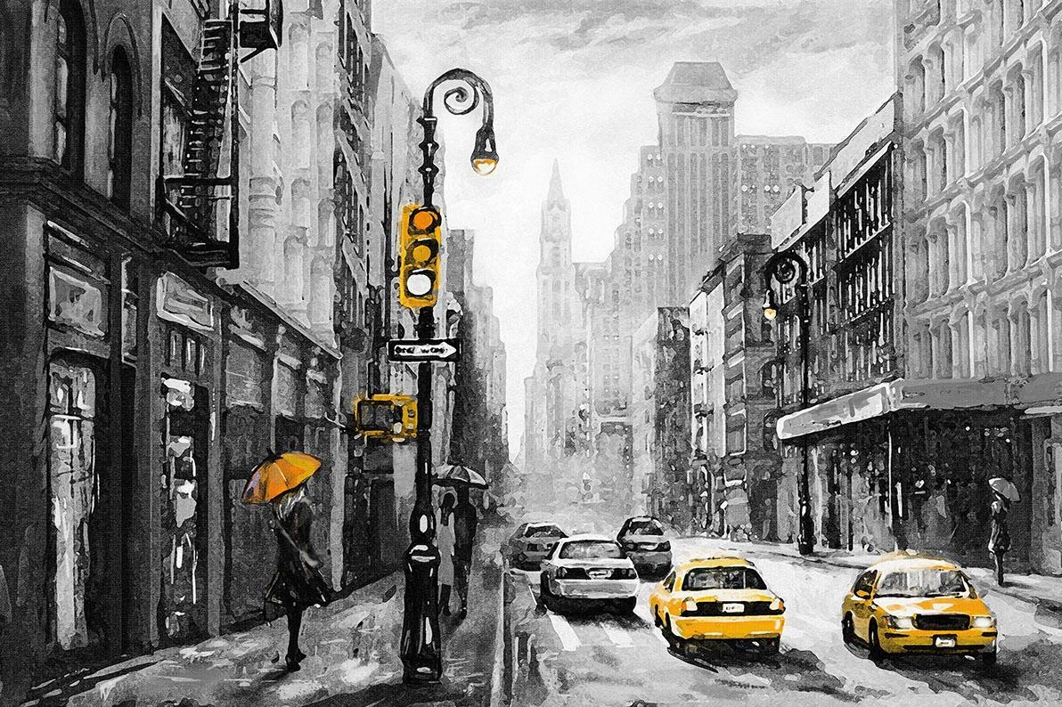 Image of GOODproduct Leinwandbild "New York" New York Schwarz-Weiss Städte Taxis Premium-Leinwandstoff, Handarbeit aus Deutschland, 120x80cm