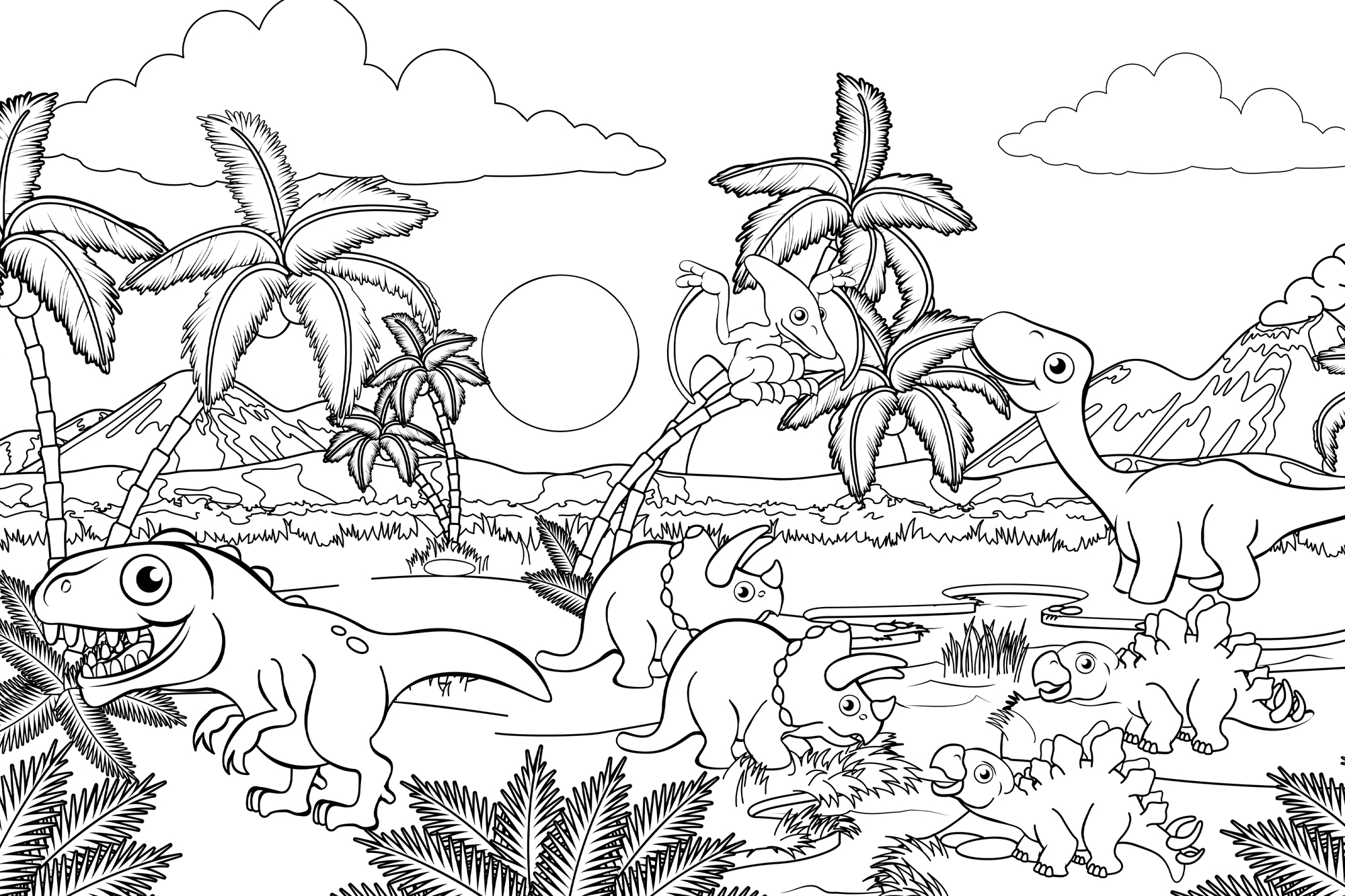 queence Bild »Dinosaurier und Palmen«, Baum-Baumbilder-Bäume-Blätter-Dinosaurier-Figuren-klassische Fantasie-Mädchen-Märchenbilder, (1 St.), DIY Wandbild aus Dibond