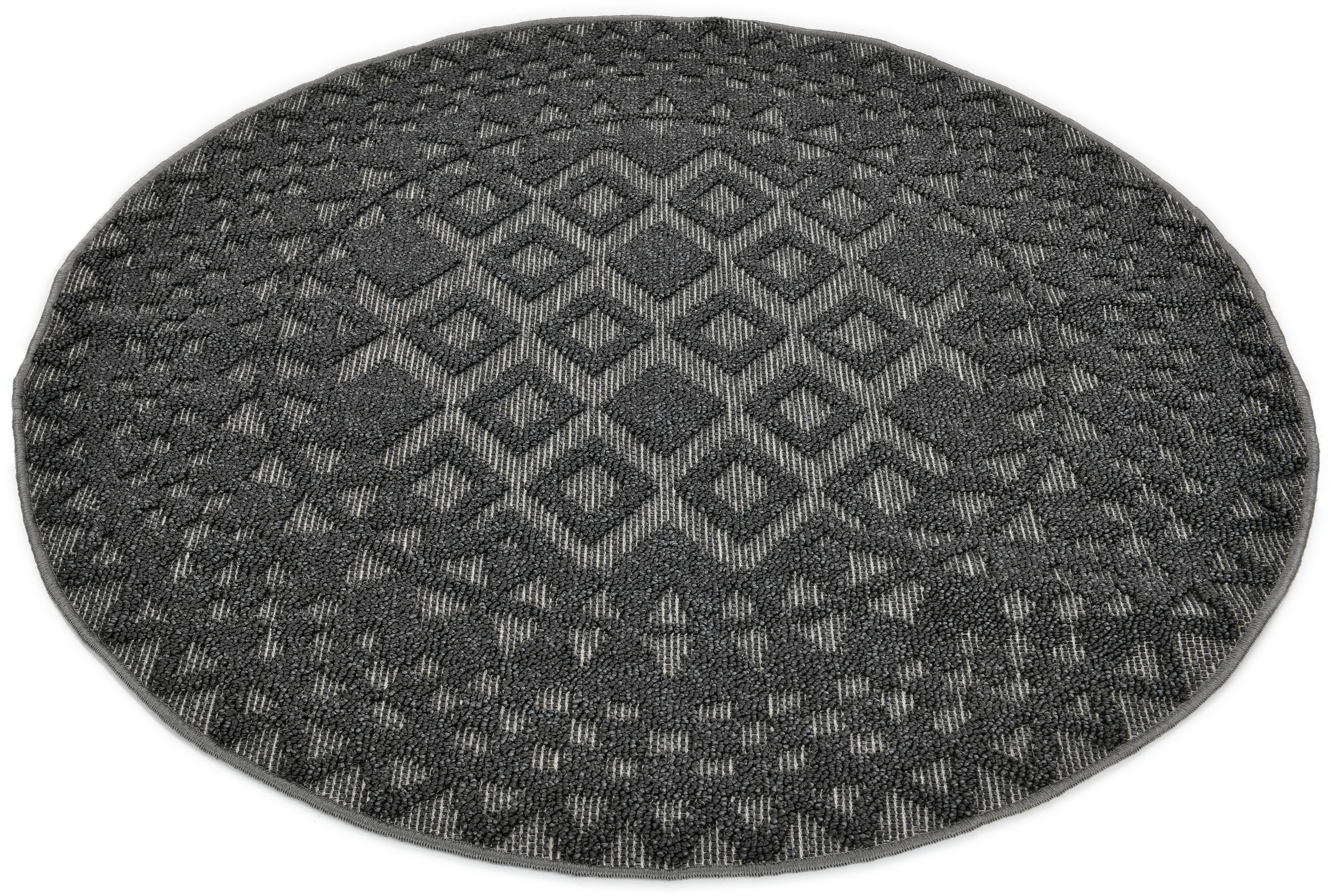 my home Teppich »Juliane Outdoor«, rund, 12 mm Höhe, Hoch-Tief-Struktur, Boho, Outdoor geeignet, Balkon, Terrasse