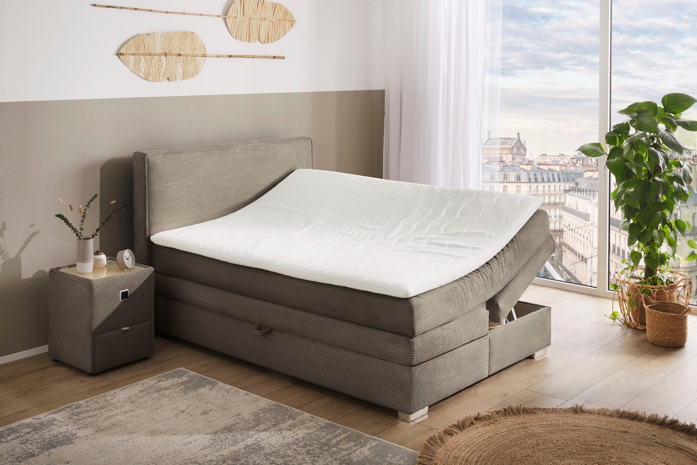 Jockenhöfer Gruppe Boxspringbett »Arabella, 2x 70er Boxen mit Stauraum« Wende-Bonell-Federkern-Matratze (H2/H3), inkl. Topper