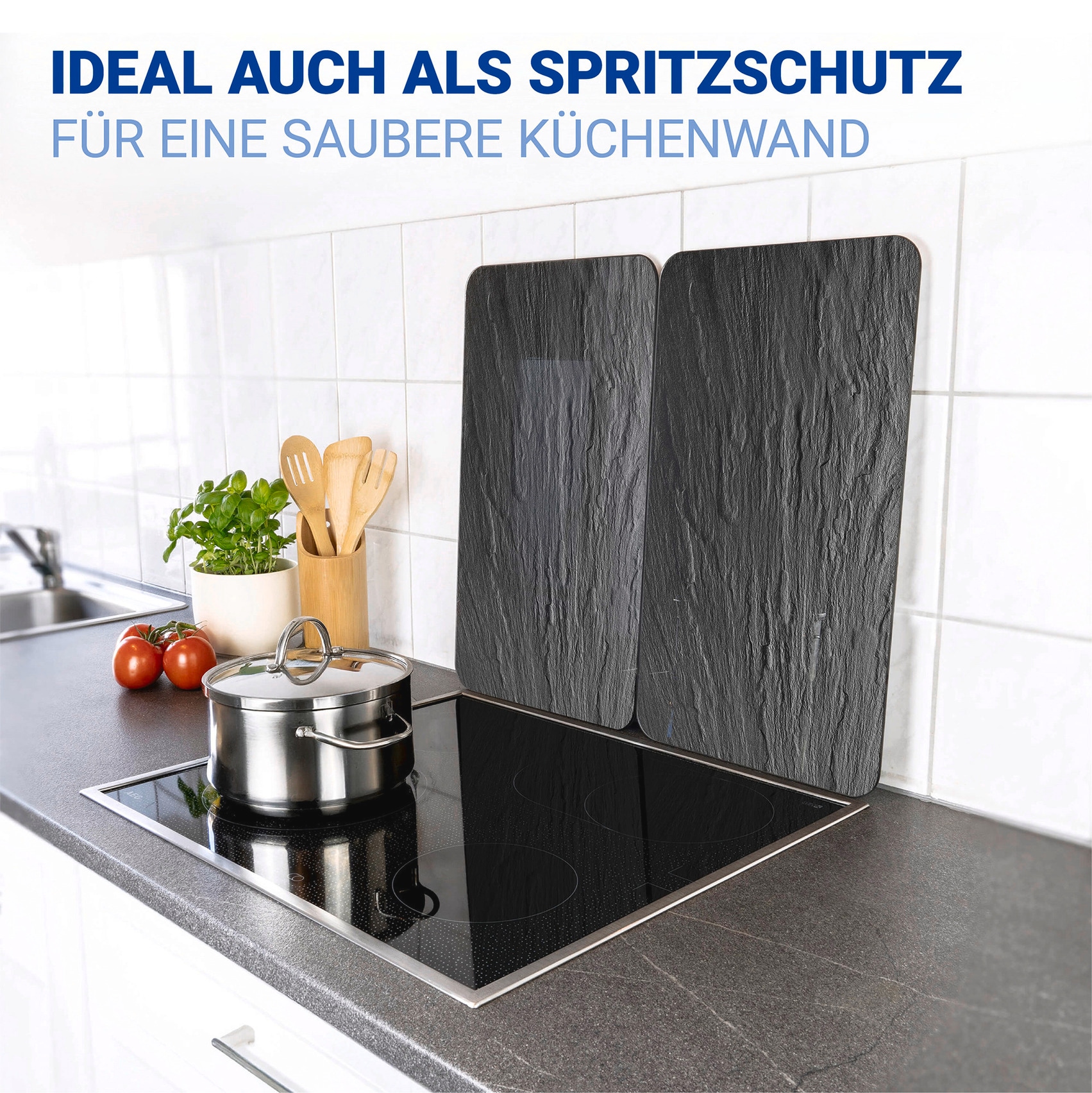 WENKO Herdblende-/Abdeckplatte »Universal Modell Schiefer«, (Set, 2 tlg.), Herdabdeckung für alle Herdarten, kratzfest, mit rutschfesten Füssen