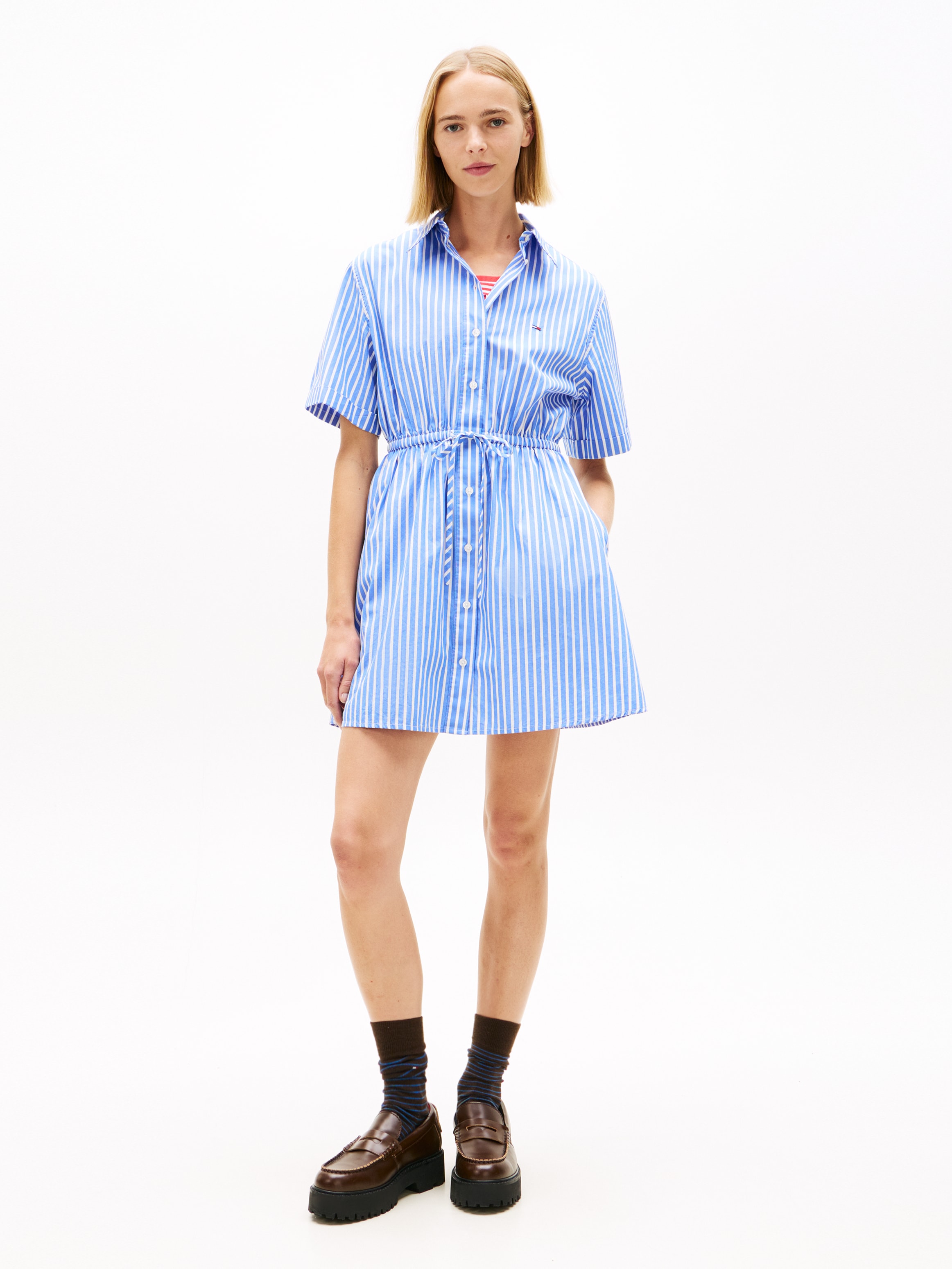 Image of Tommy Jeans Hemdblusenkleid "TJW MINI STRIPE SHIRT DRESS" Eingrifftaschen mit Taillen Bindeband, Relaxed Fit