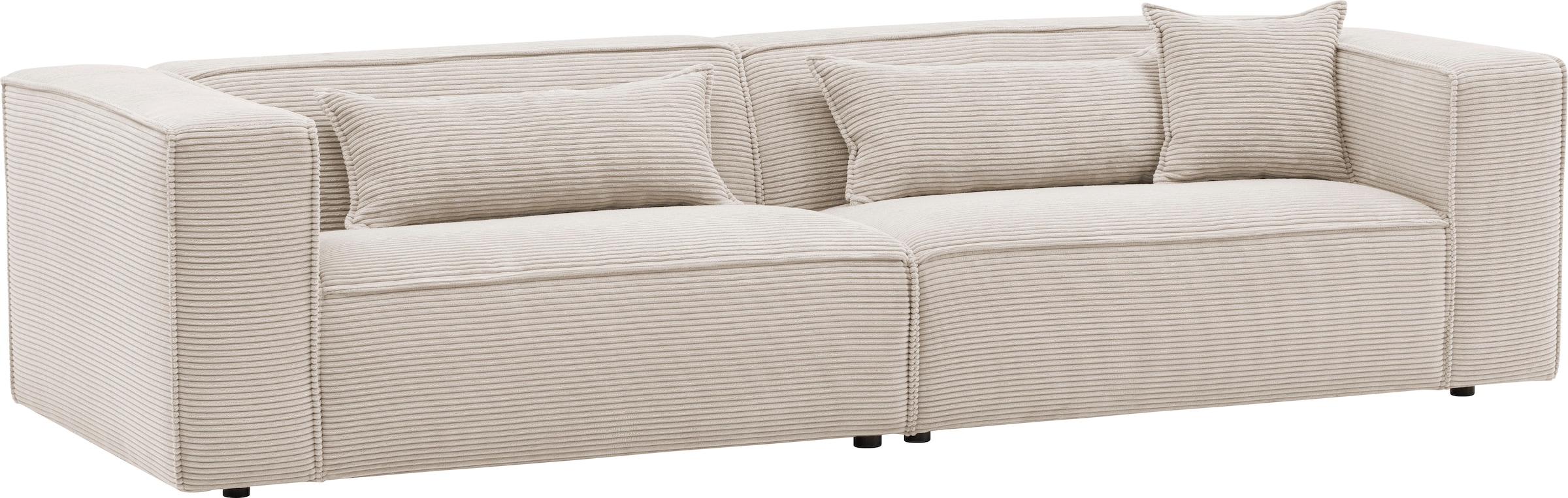 LeGer Home by Lena Gercke 3-Sitzer »PIARA, Couch mit Kedernaht, Sofa in Cord oder Leinenoptik«, schwarze Füsse, bequemer Sitzkomfort