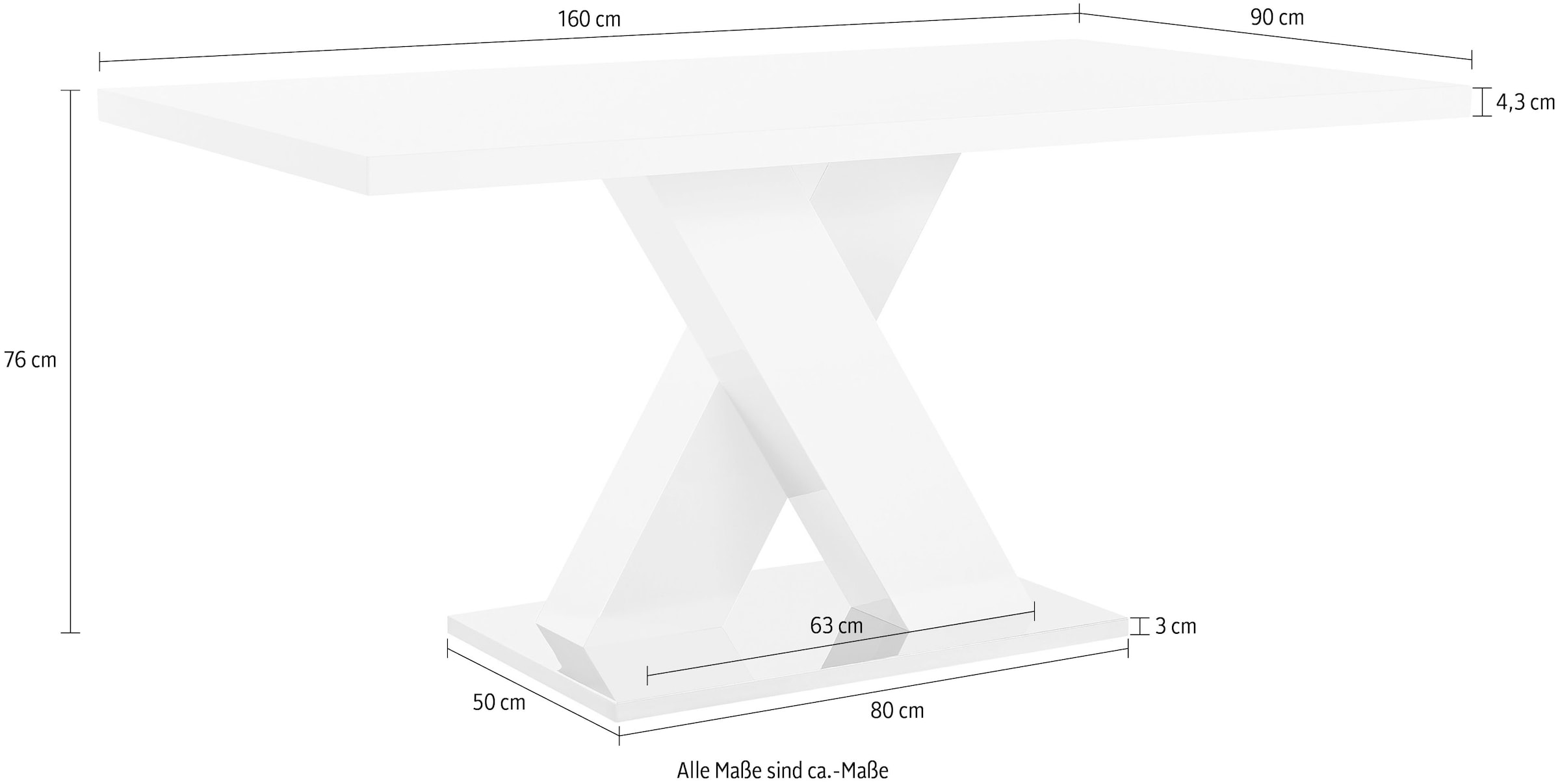 INOSIGN Esstisch »Ali, TOPSELLER! Modernes Design«, (Tisch, Küchentisch), Breite 160 cm, weiss Hochglanz, Bodenplatte aus Metall