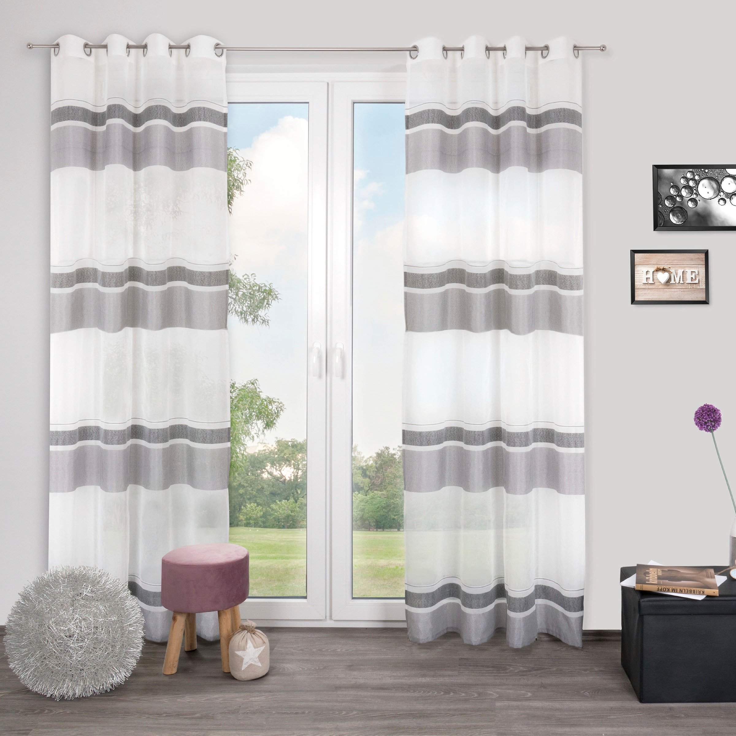 Image of decolife Gardine "Vilmar" Ösen 1 Stk. tlg. mit schmalen und breiten Streifen