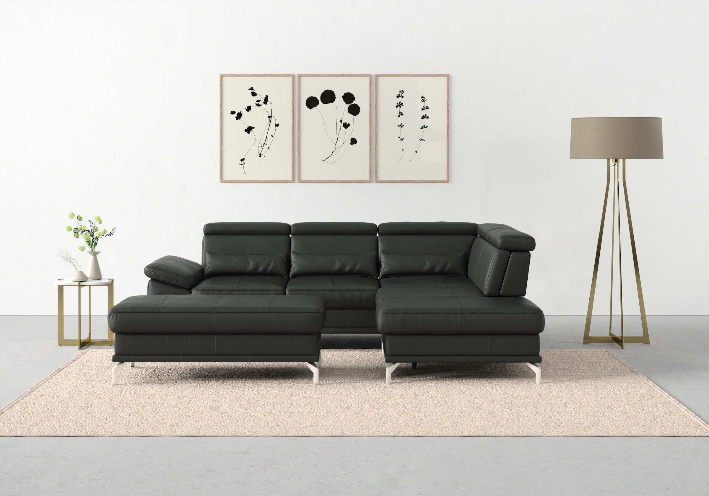 Image of Normalgrössen Ecksofa "Cabrio L-Form, B: 274 cm, mit Sitztiefen-, Arm- & Kopfteilverstellung" 3 Nierenkissen, Federkern, optional Bettfunktion und Stauraum