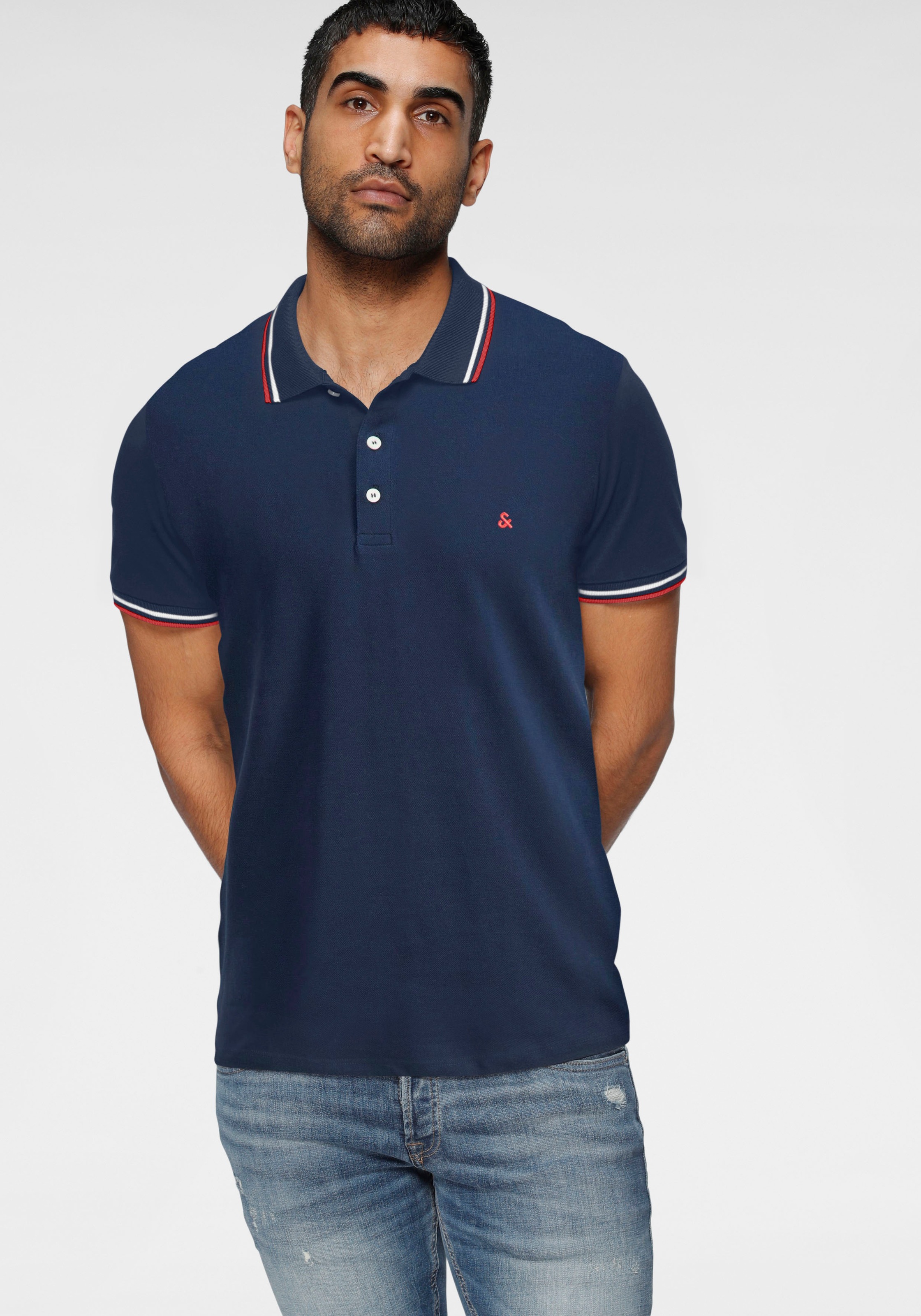 Image of Jack & Jones Poloshirt "JJEPAULOS Poloshirt mit klassischem Kragen und figurbetonter Form" Logostickerei, modisch, schmal, Baumwolle, Polokragen