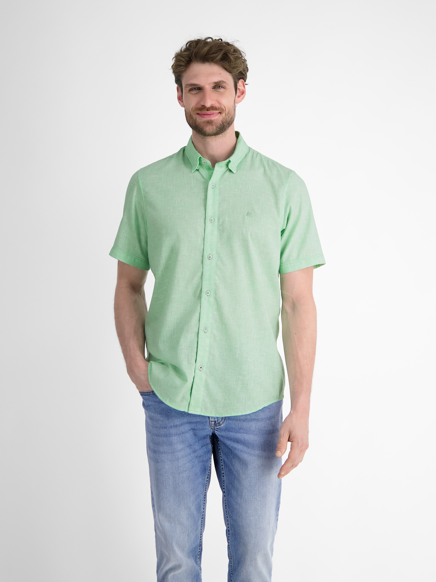 Image of LERROS Kurzarmhemd "Kurzarmhemd mit verdecktem Button-down-Kragen"