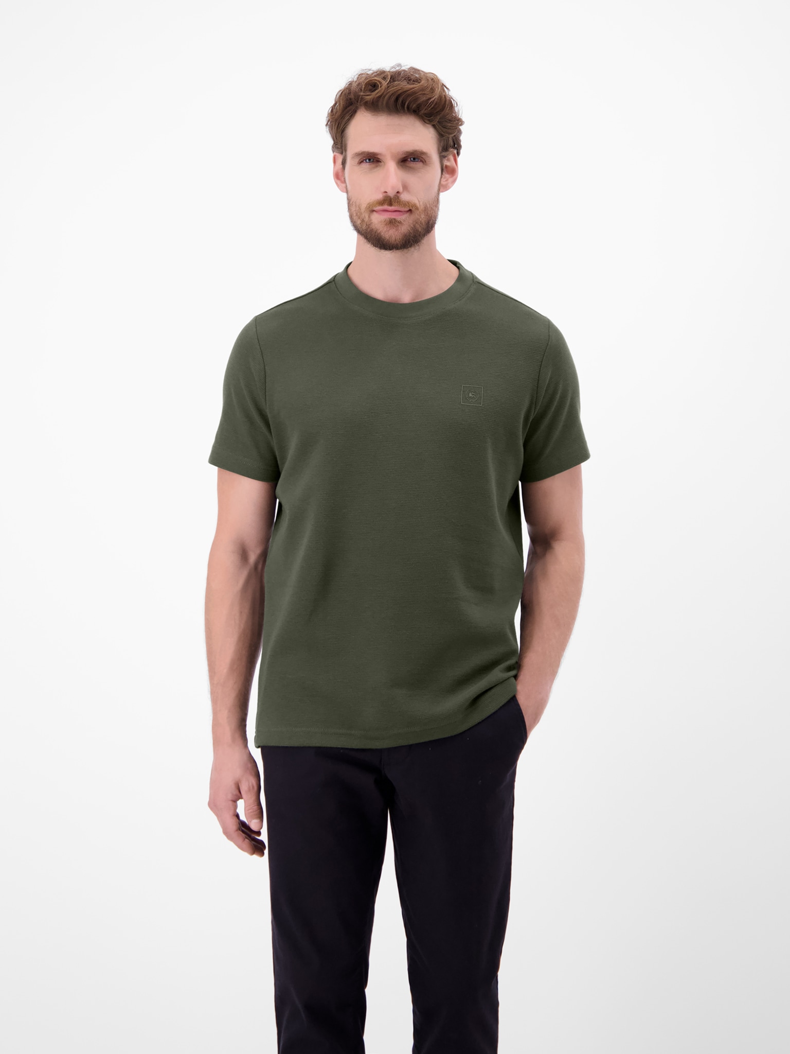 Image of LERROS T-Shirt in Waffel-Piqué und mit Logo-Badge