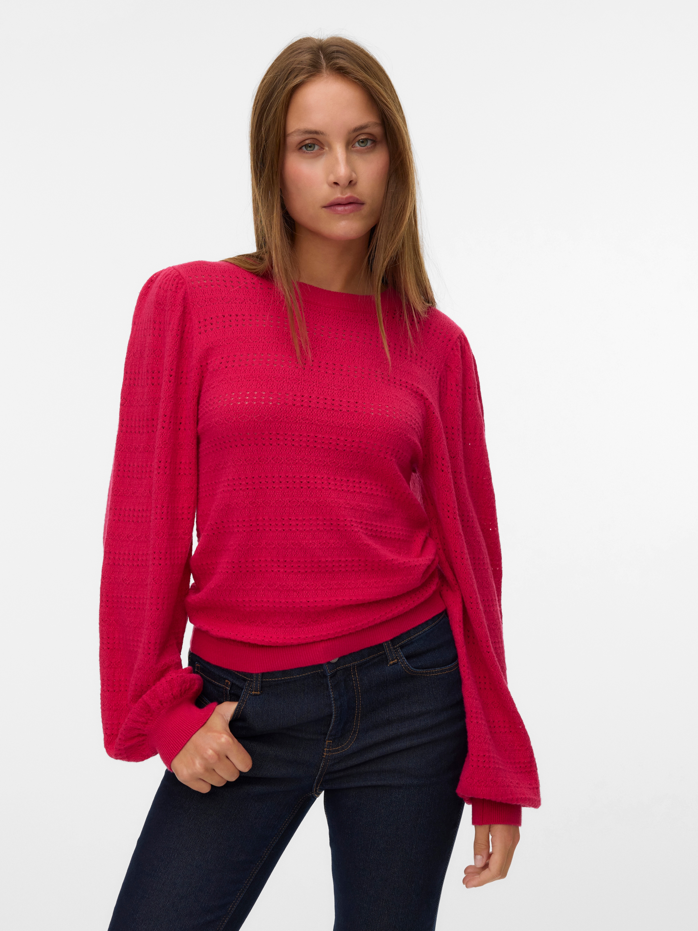 Vero Moda Pull en tricot »VMLIMONE LS O-NECK PULLOVER BOO« mit Lochmuster