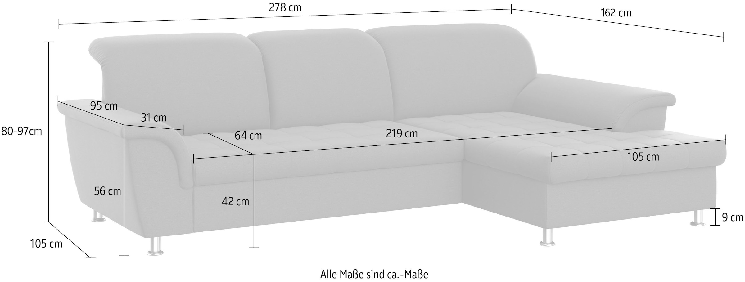 DOMO collection Ecksofa Franzi, wahlweise mit Bettfunktion, Bettkasten und Kopfteilverstellung