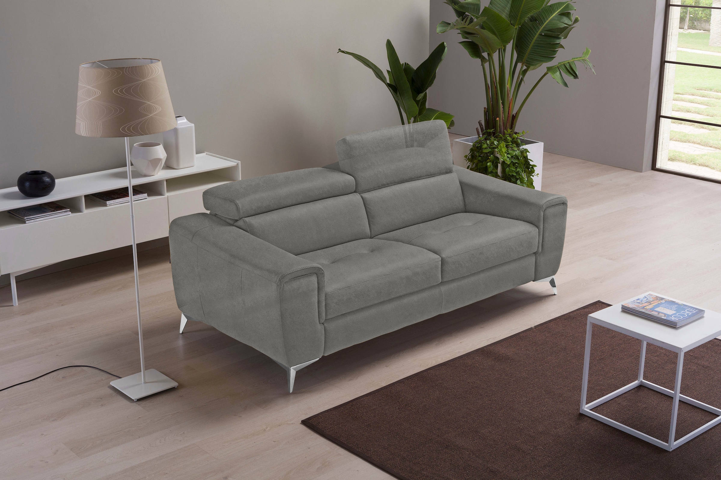 Egoitaliano 2,5-Sitzer »Francine, Designsofa, Loungesofa, Breite 213 cm, Fussfarbe chrom«, Designfuss, Luxus-Microfaser BLUSH, plum