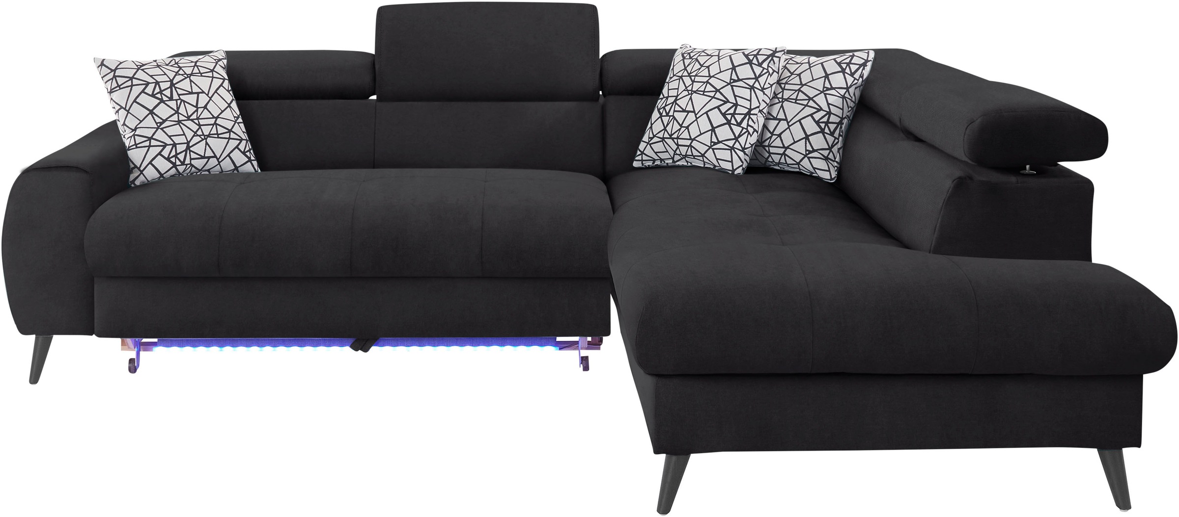 COTTA Ecksofa »Mia L-Form mit 3 Zierkissen«, wahlweise mit Bettfunktion, Bettkasten, Beleuchtung & Wireless-Charger