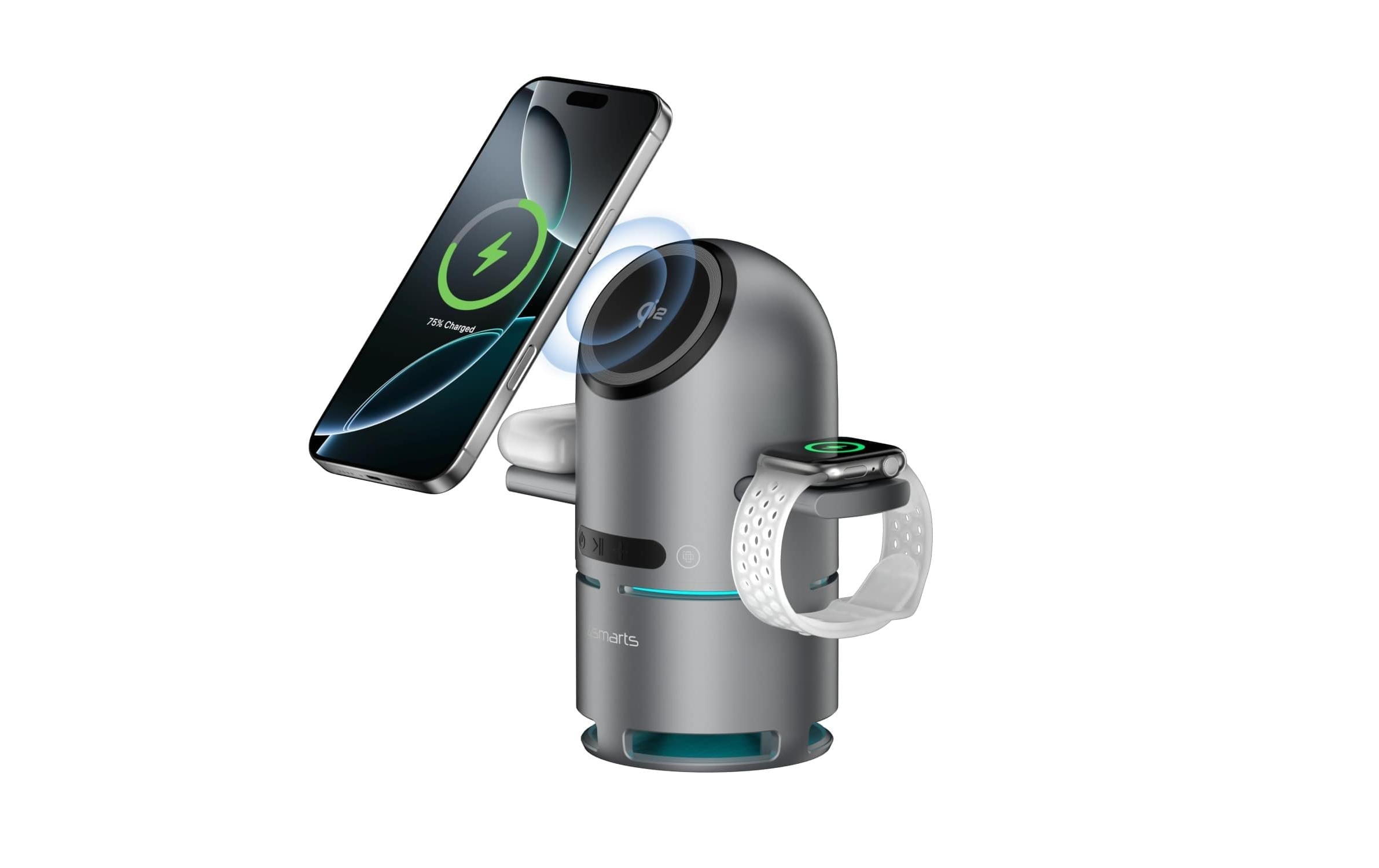 Image of 4smarts Wireless Charger "3-in-1 ChargeBot Sound" Magnetische Befestigung, Qi-Ladegerät, UltiMag-Ring im Set enthalten