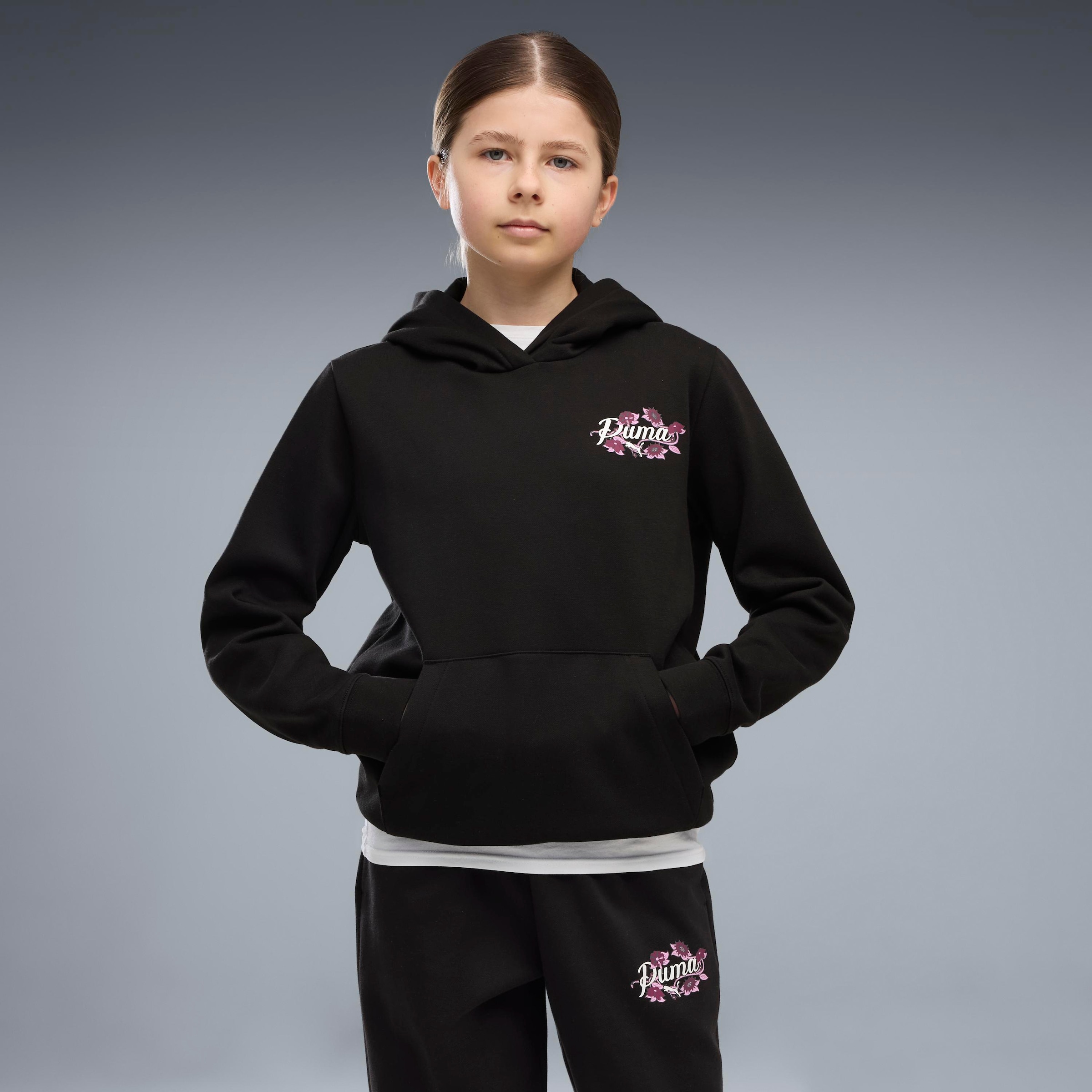 Image of PUMA Kapuzensweatshirt "ESS NATURE 20 GRAPHIC HOODIE FL", mit Kapuze, Kängurutasche, Regular Fit, für Jugendliche