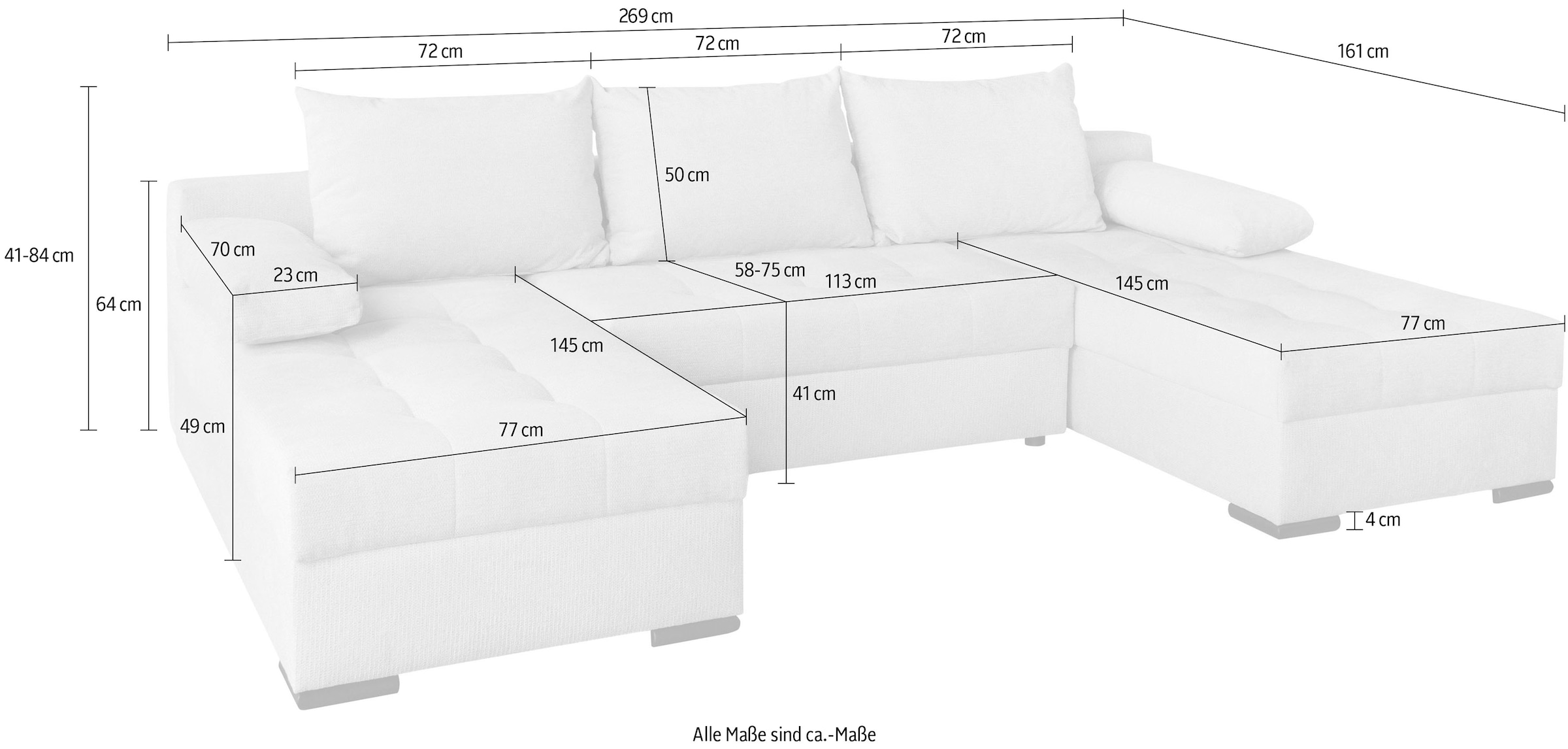 GOODproduct Wohnlandschaft »Home System U-Form, B: 269 - 352 cm, Breiten wählbar« mit Bettfunktion, Bettkasten & Zierkissen, Federkern, Modulsofa