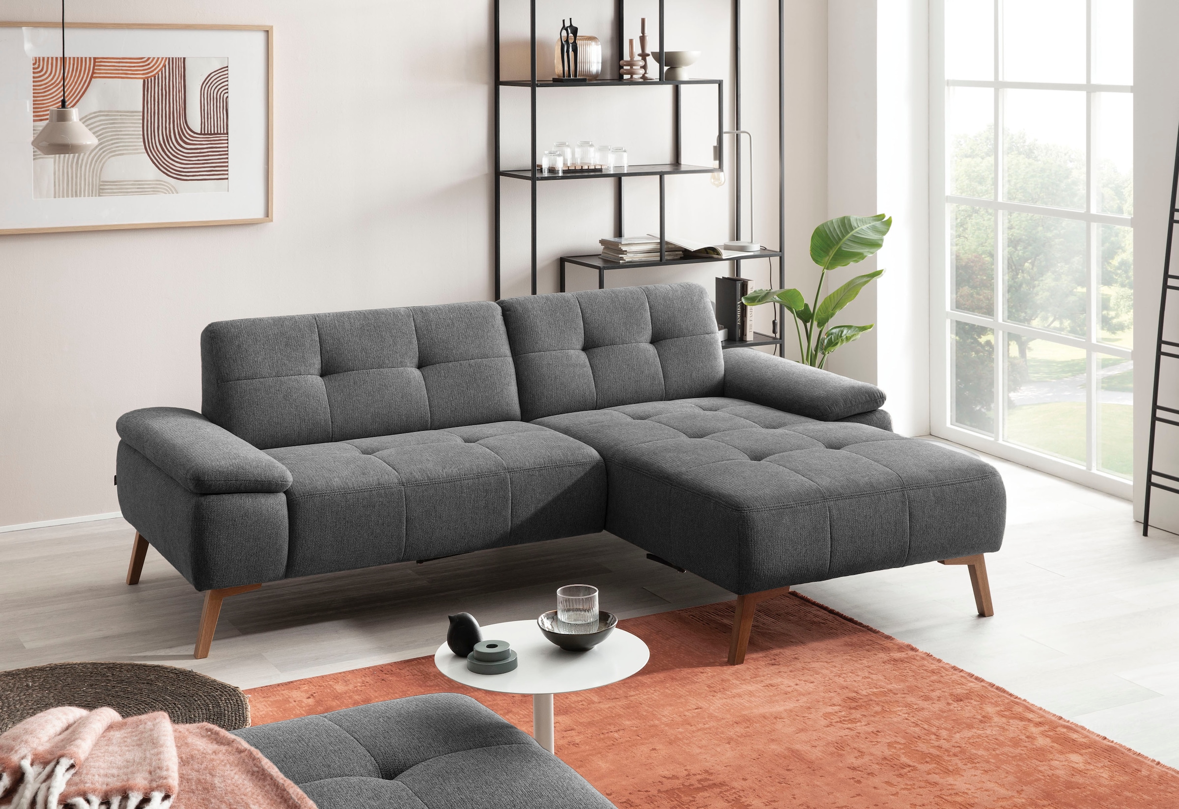 exxpo - sofa fashion Ecksofa »Sassari, L-Form«, im skandinavischen Design mit Steppung und Holzfüssen