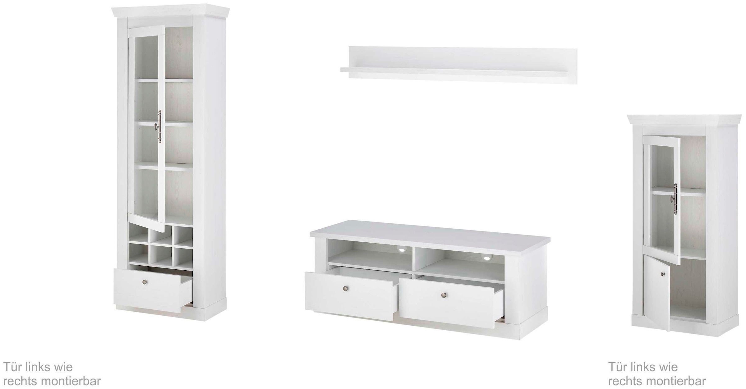 Home affaire Wohnwand »RAVENNA«, (4 St.), im romantischen Landhausstil, Griffe aus Metall, Softclose-Funktion
