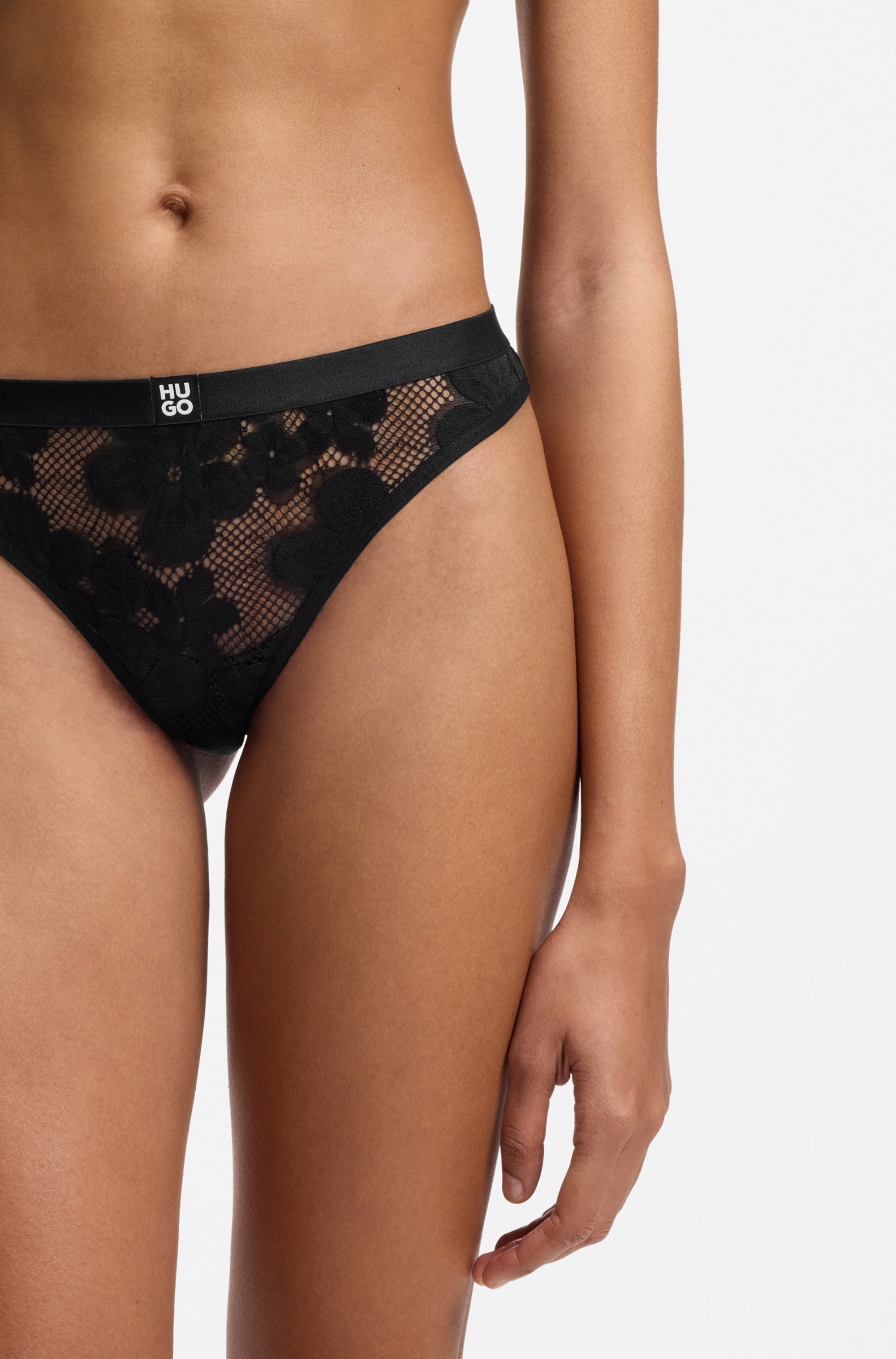 Image of HUGO Underwear String "Bloom Lace" aus floraler Spitze mit Stack-Logo-Detail