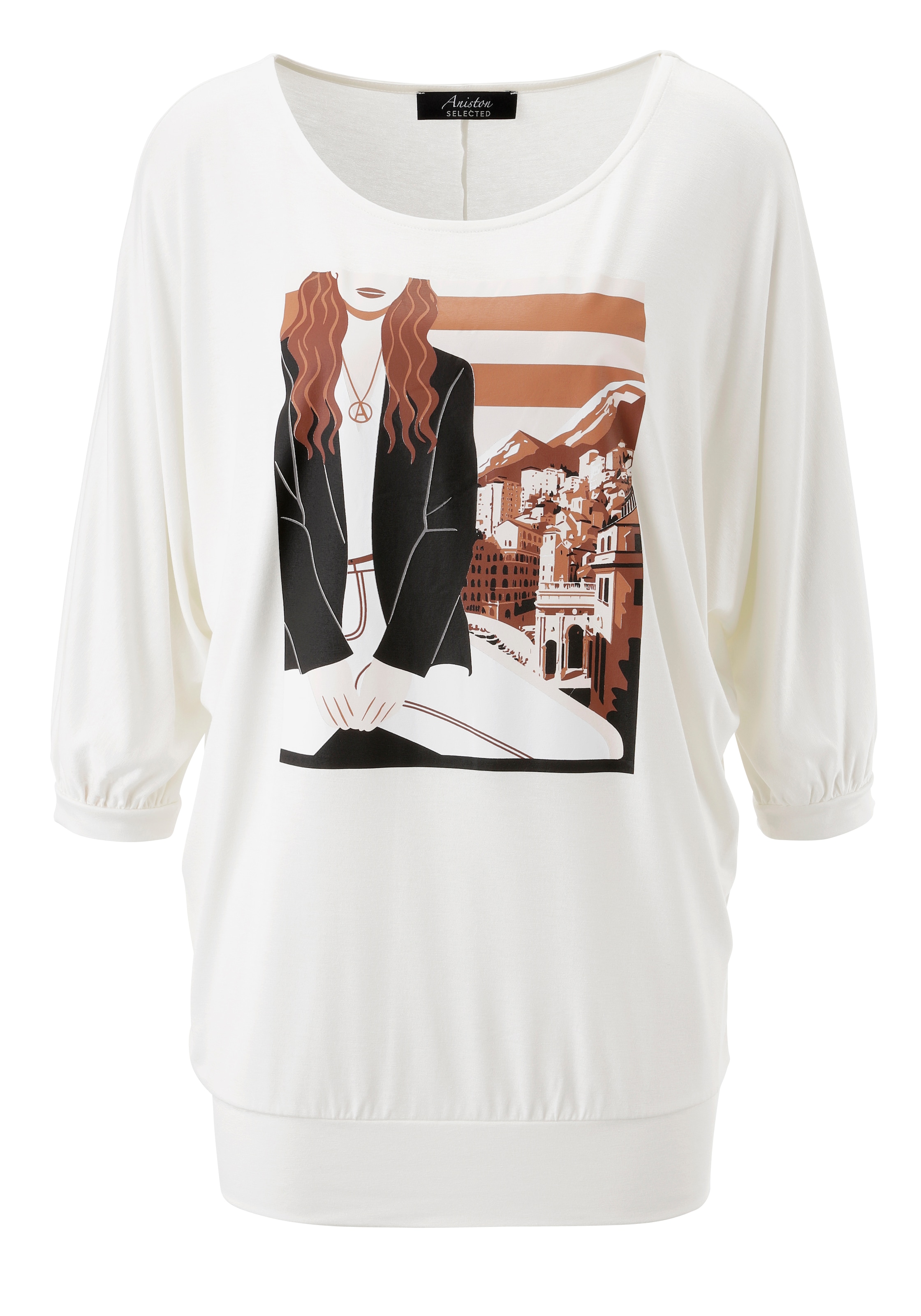 Aniston SELECTED T-shirt chauve-souris mit flächendeckendem, femininen Frontmotiv - NEUE KOLLEKTION