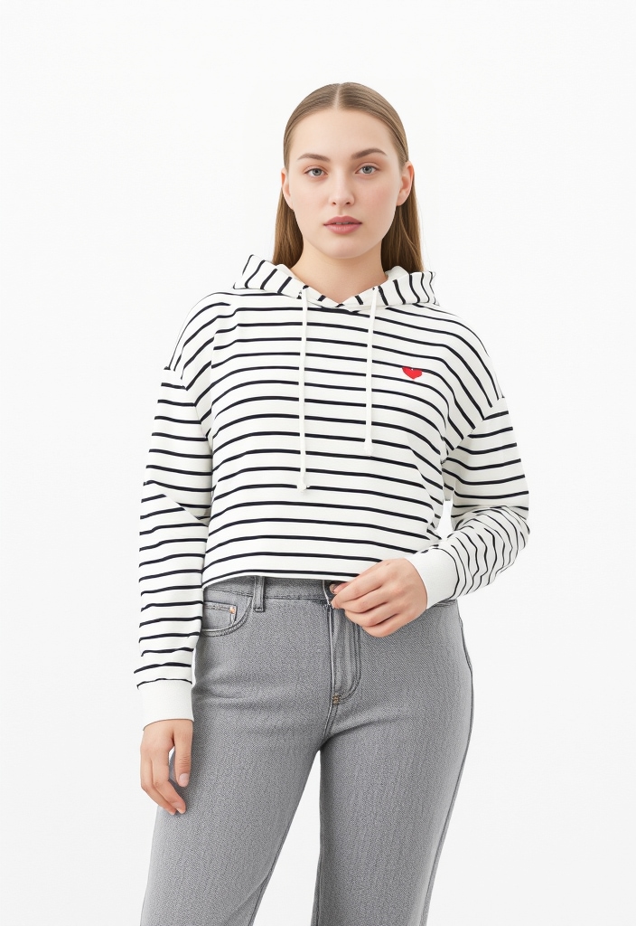 Image of pieces Kapuzensweatshirt "PCCHILLI LS HOODIE STRIPES EMB NOOS BC", Baumwollmischung, regular fit