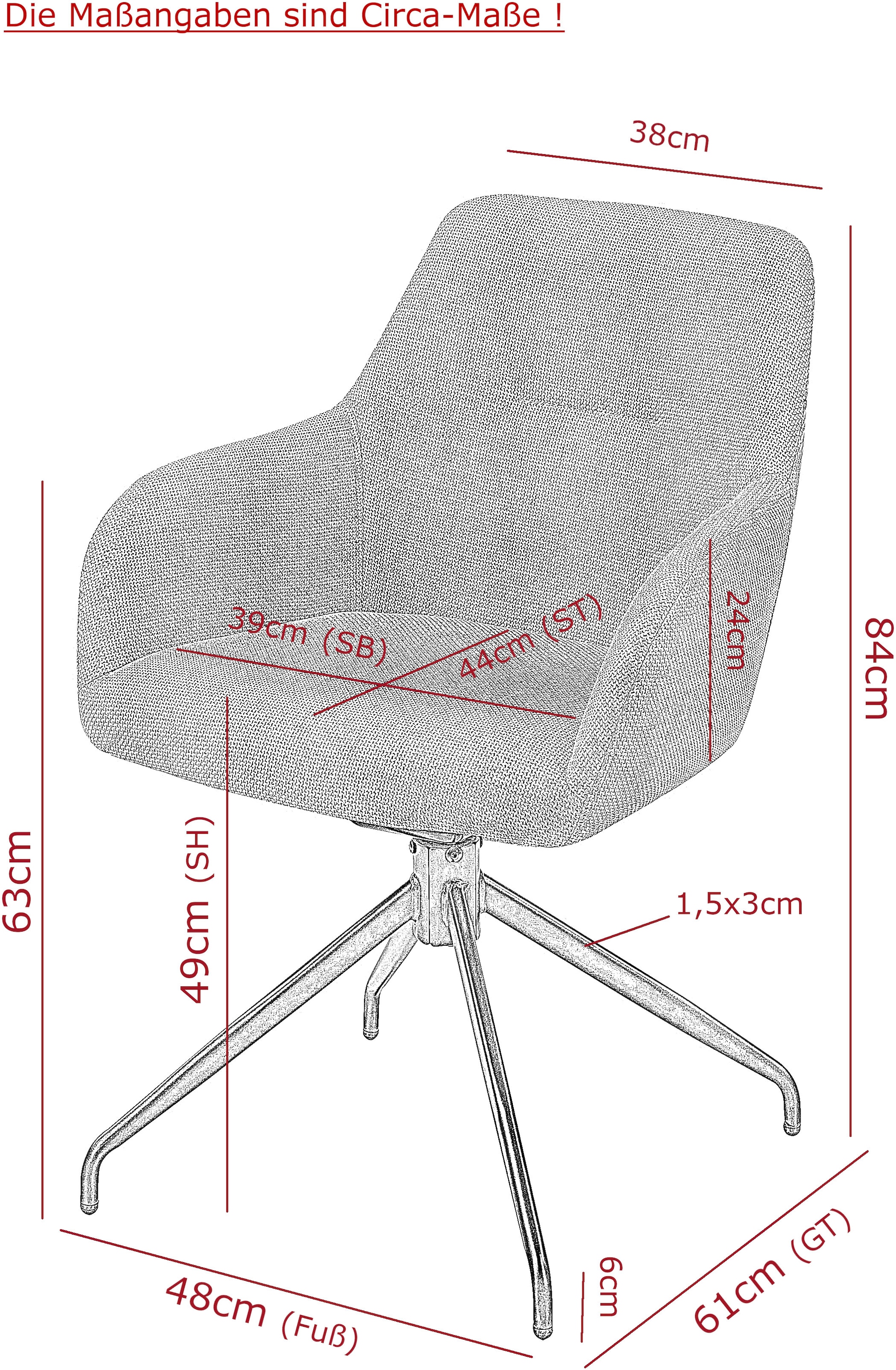 HELA Chaise avec accoudoirs »TRIEST« (Ensemble) 1 cuisfauteuil pivotant à 360°, cadre plié, fonction relax, accoudoirs